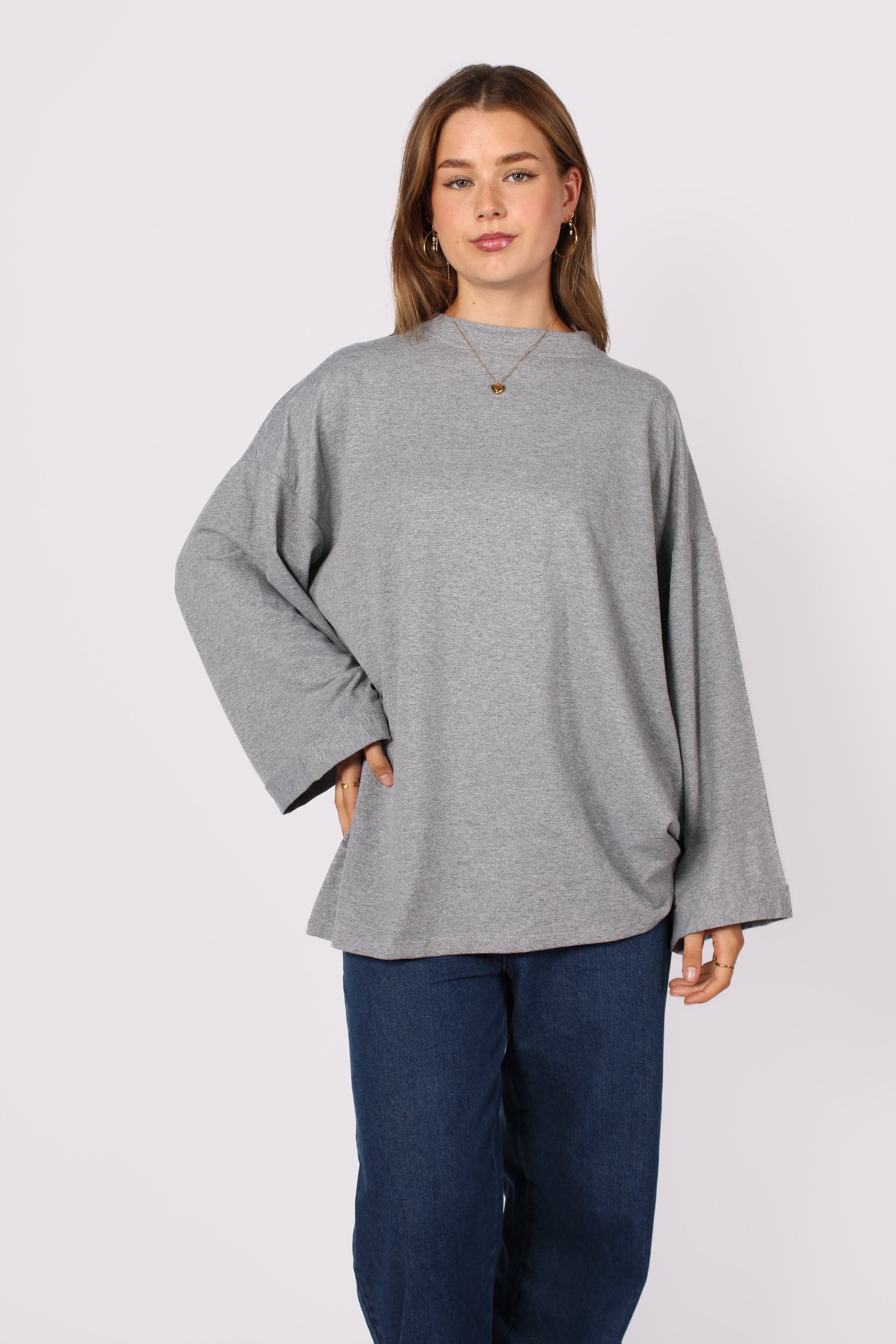 OVERSIZED BASIC LONG SLEEVE - GREY MARL