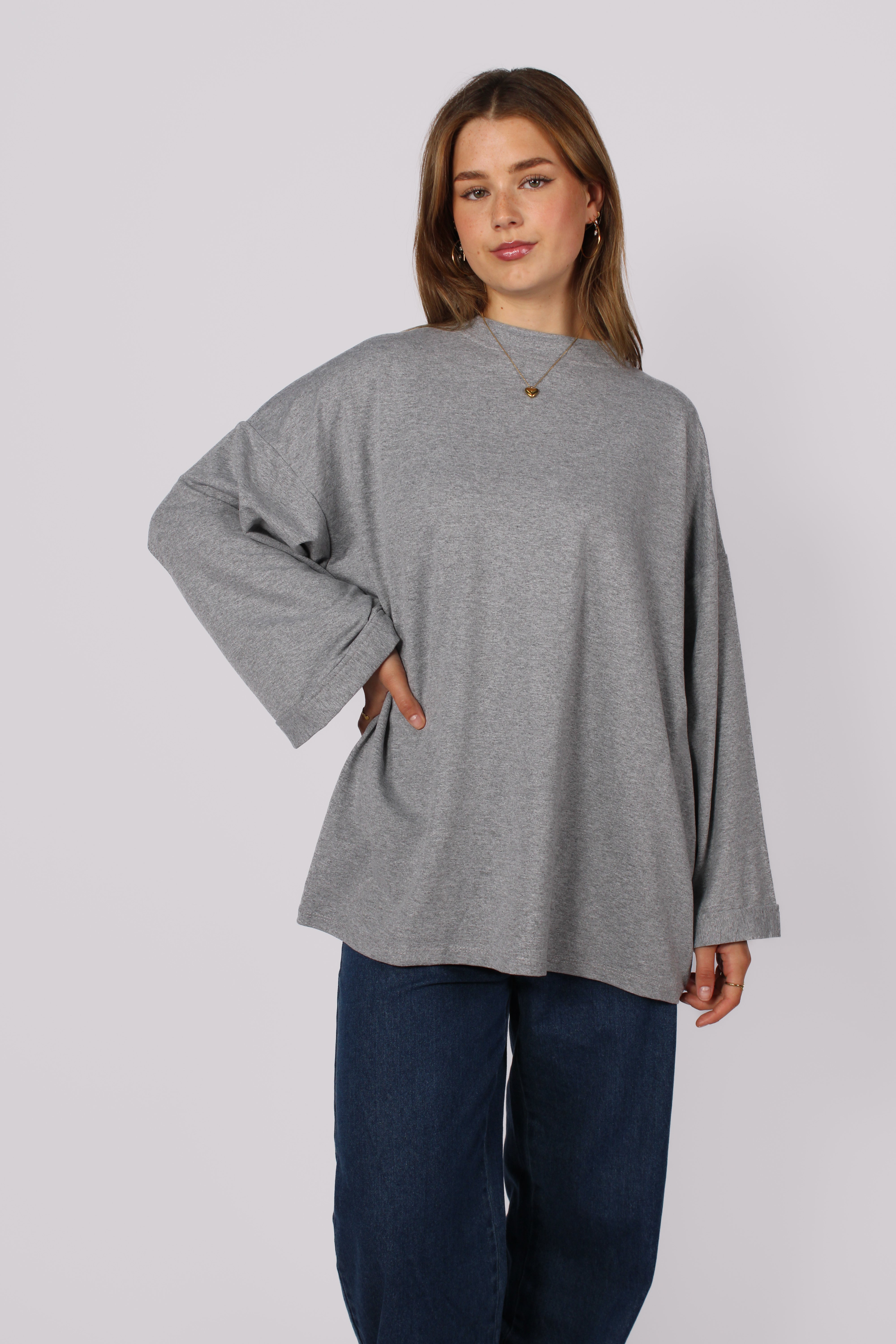 OVERSIZED BASIC LONG SLEEVE - GREY MARL
