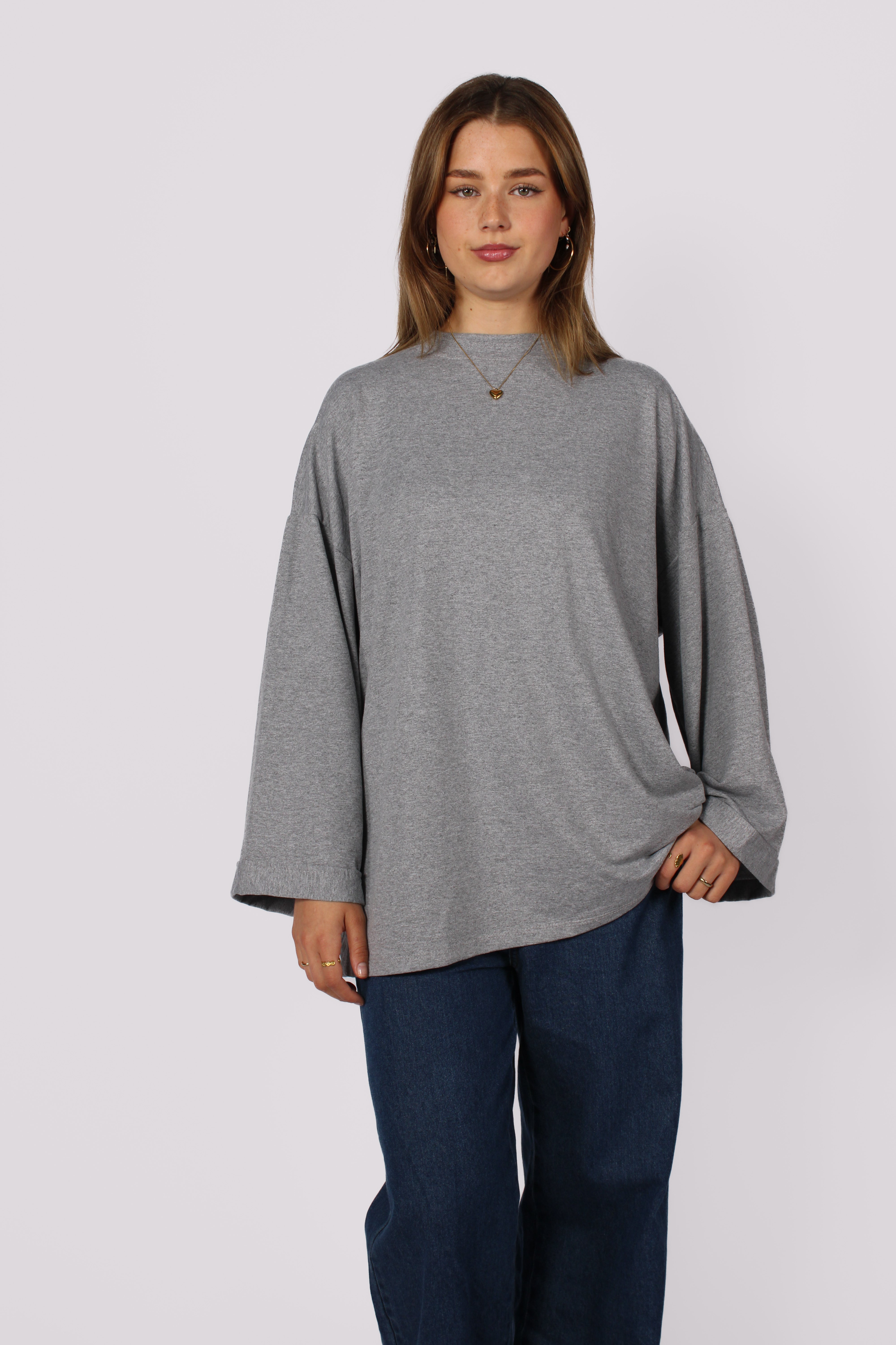OVERSIZED BASIC LONG SLEEVE - GREY MARL