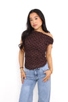 POLKA DOT MESH TOP - MOCHA
