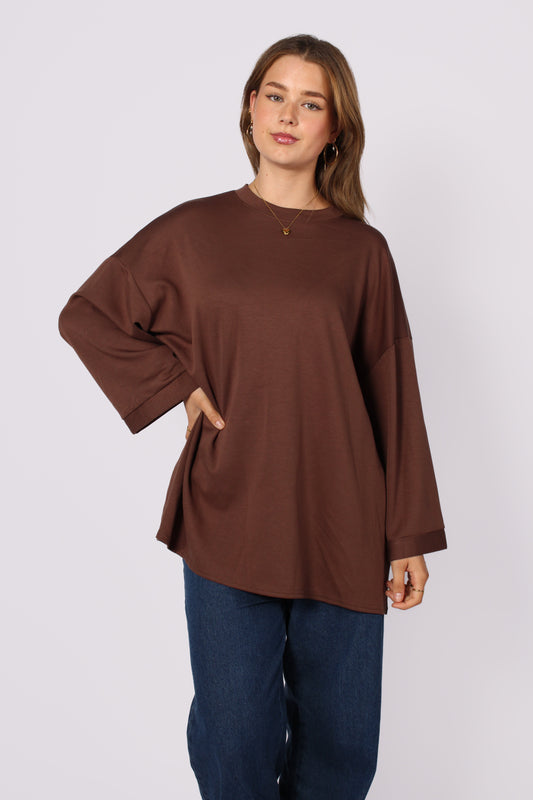 OVERSIZED BASIC SWEATER - BROWN