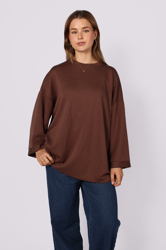 OVERSIZED BASIC SWEATER - BROWN