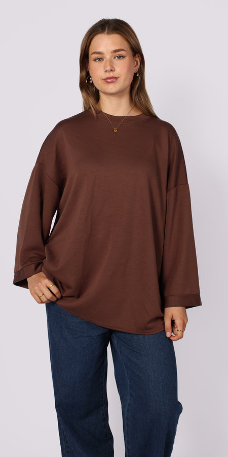 OVERSIZED BASIC SWEATER - BROWN
