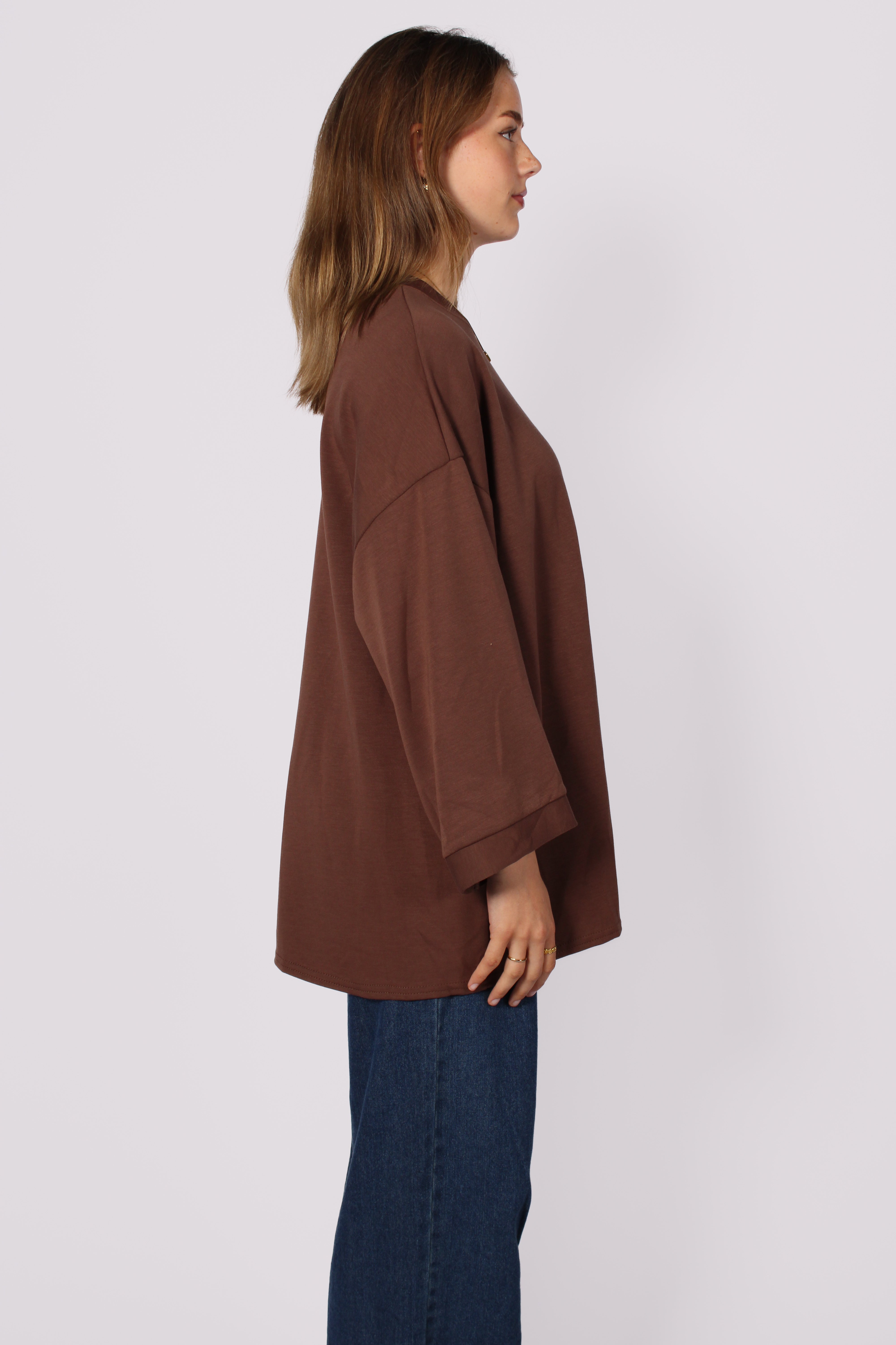 OVERSIZED BASIC SWEATER - BROWN
