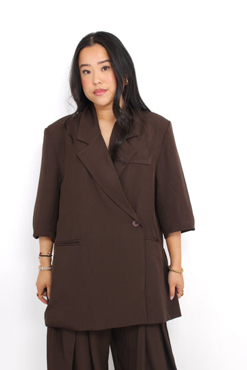 OVERSIZED BLAZER SHORT SLEEVE - BROWN