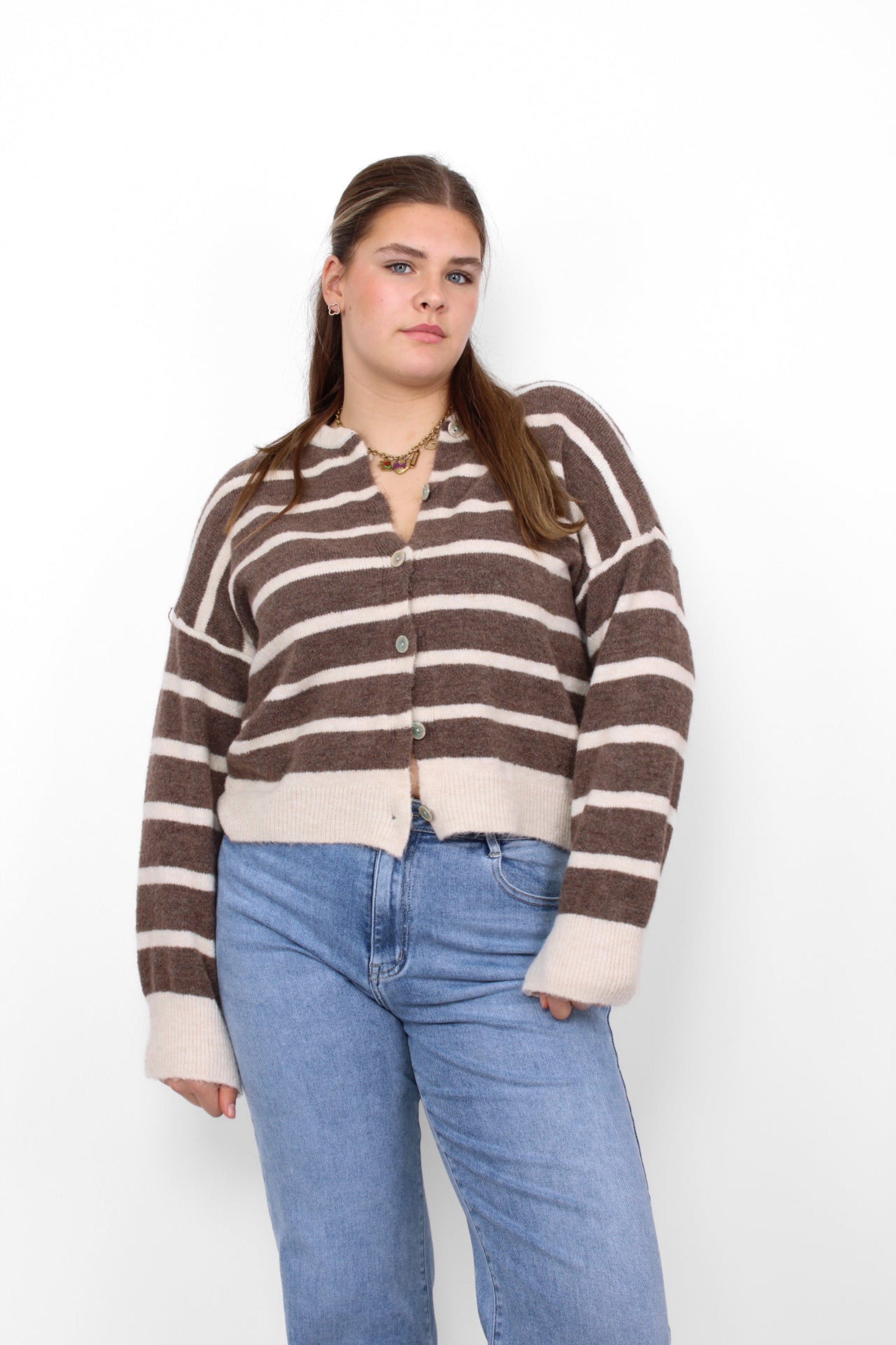 MILLIE STRIPES CARDIGAN - TAUPE