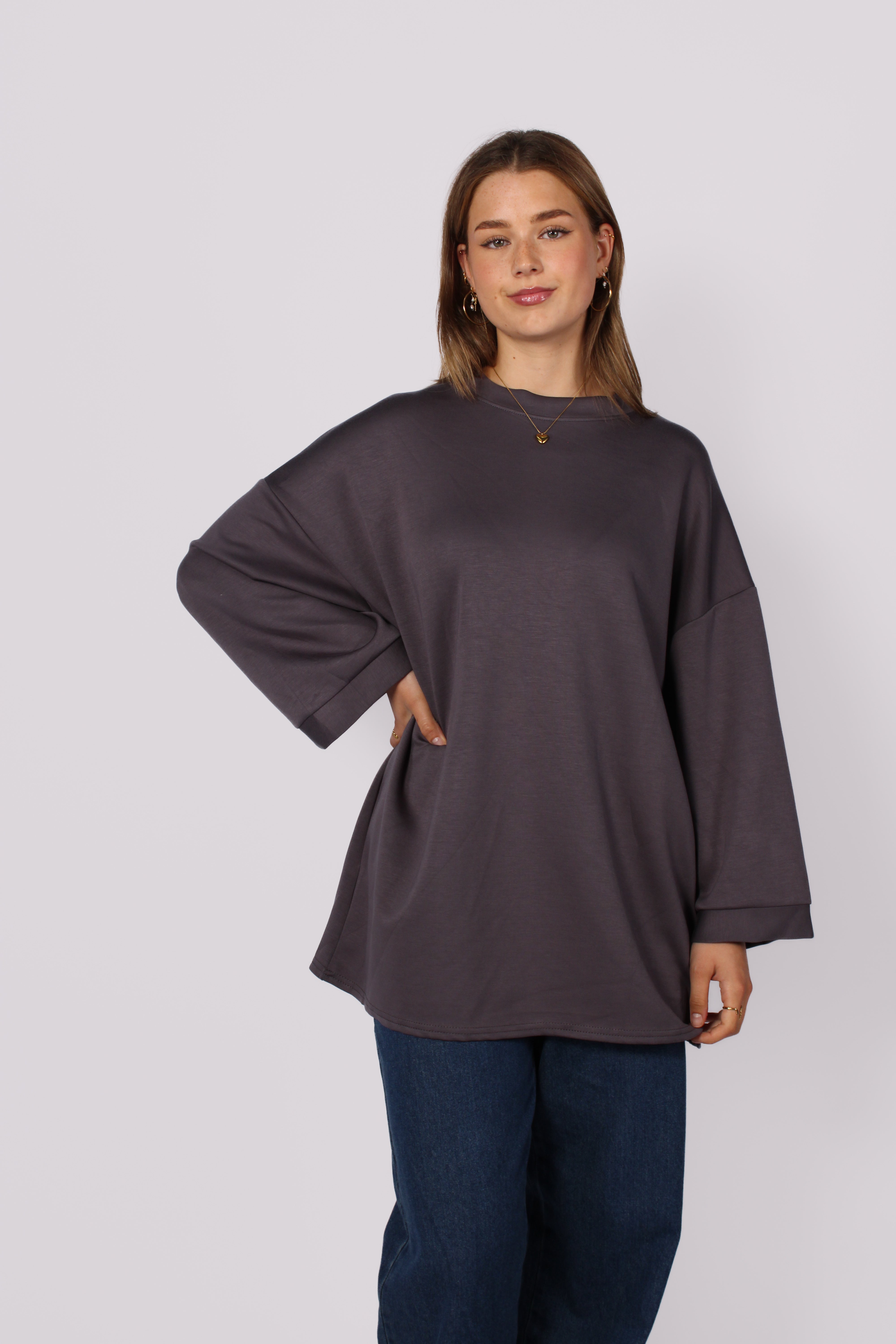 OVERSIZED BASIC SWEATER - DARK GREY