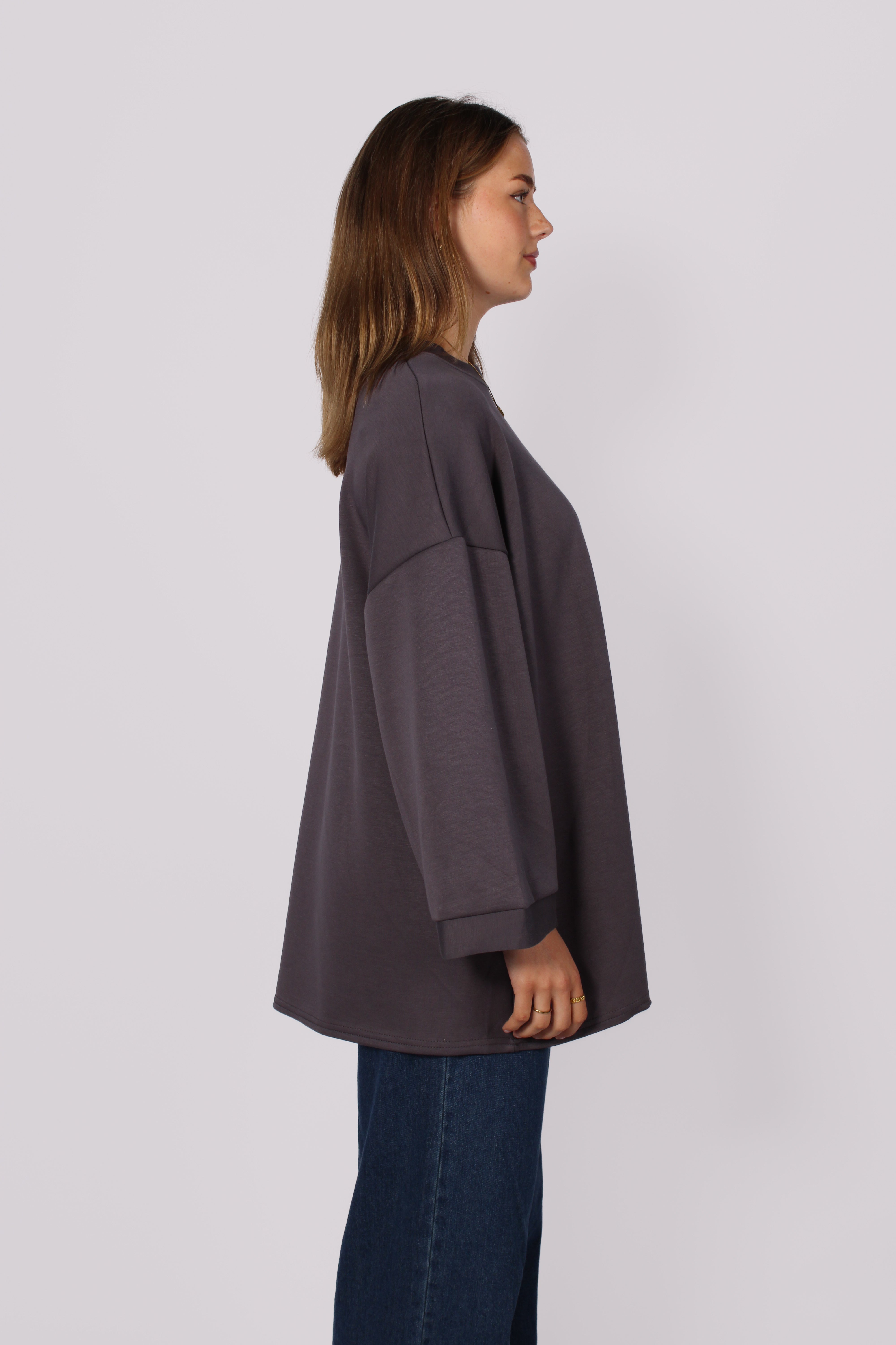 OVERSIZED BASIC SWEATER - DARK GREY