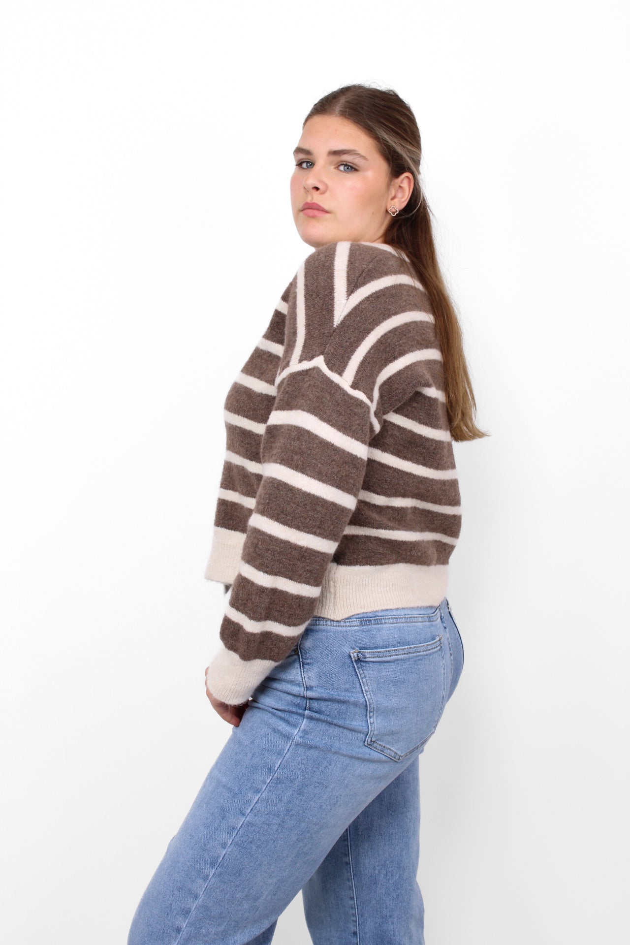 MILLIE STRIPES CARDIGAN - TAUPE