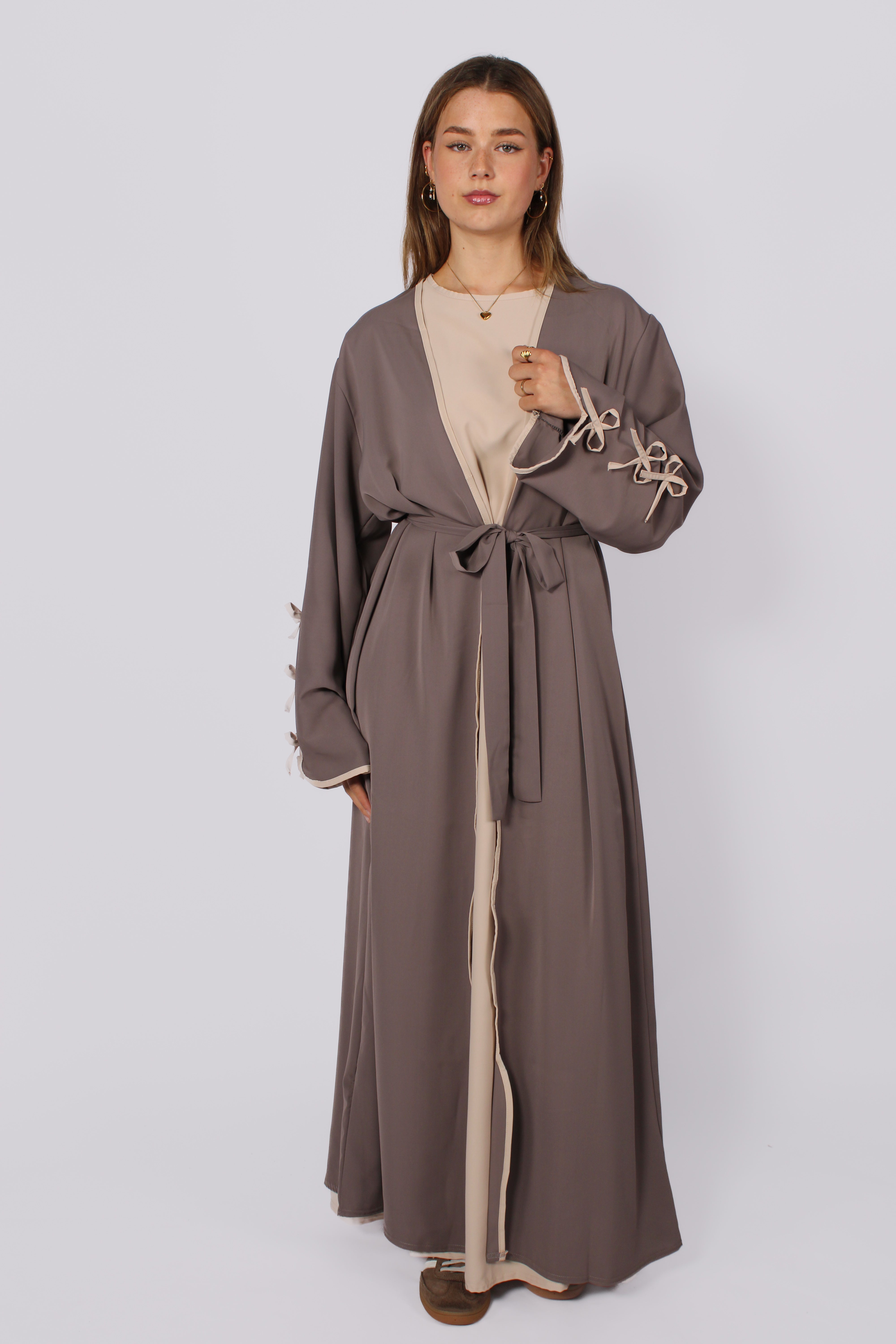 SILKY BOW DRESS - TAUPE