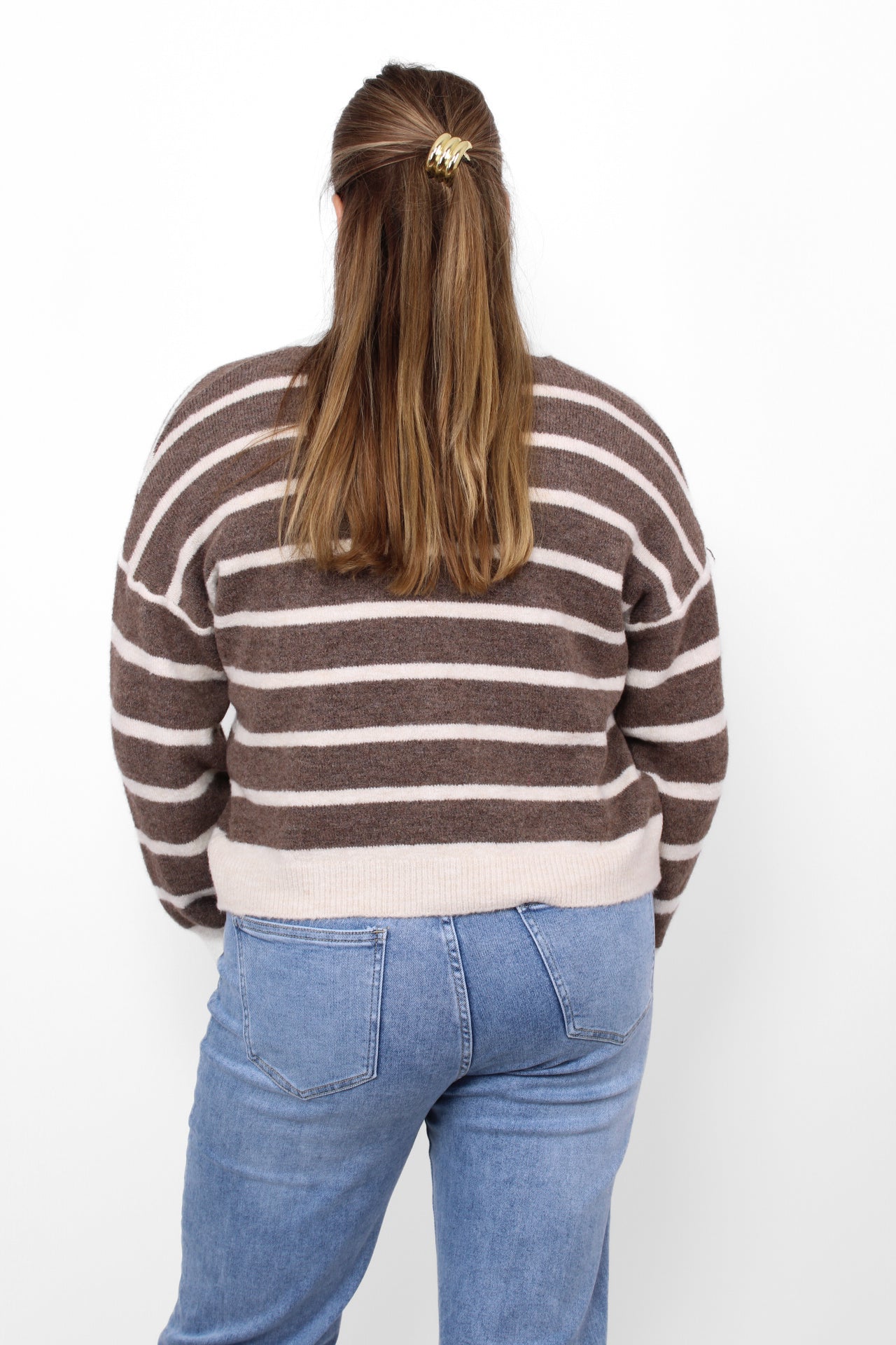 MILLIE STRIPES CARDIGAN - TAUPE