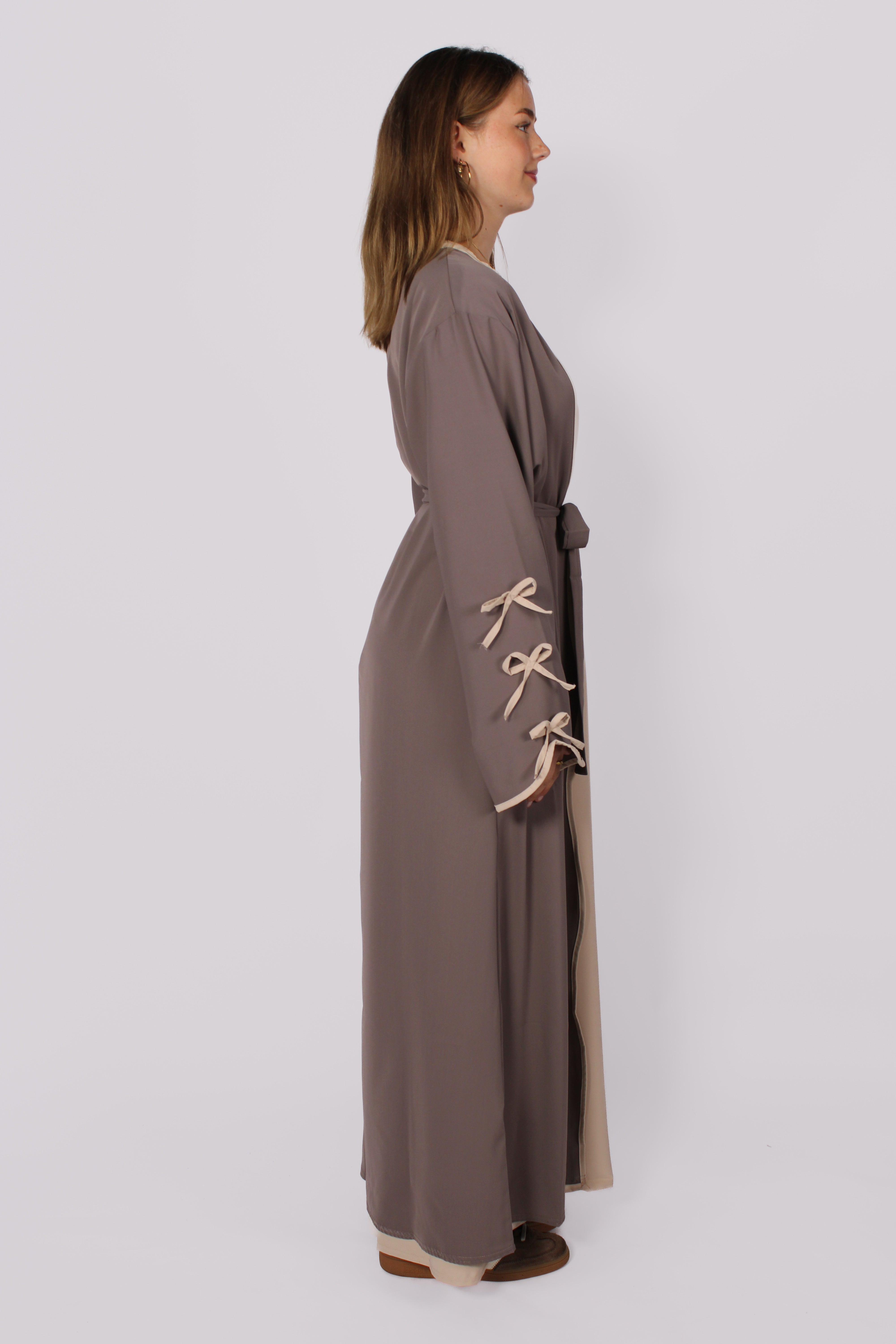SILKY BOW DRESS - TAUPE