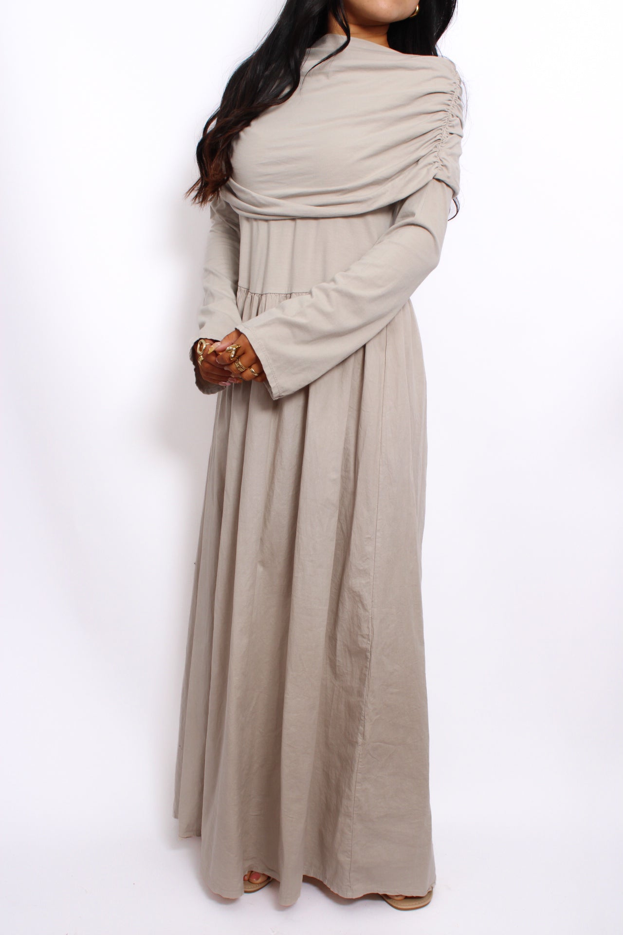 AYA OFF SHOULDER DRESS - BEIGE
