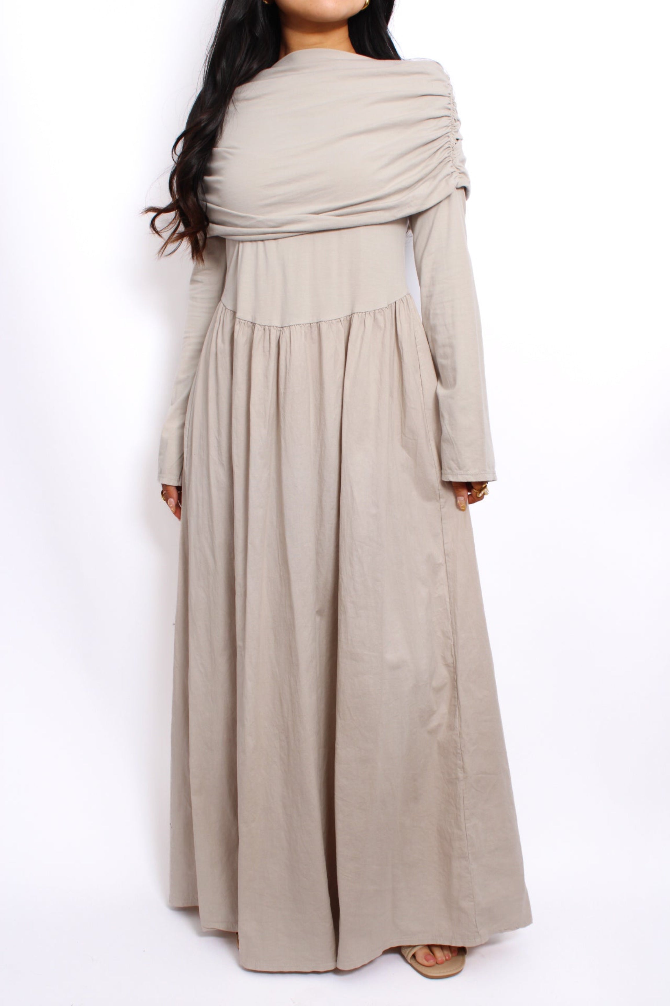 AYA OFF SHOULDER DRESS - BEIGE