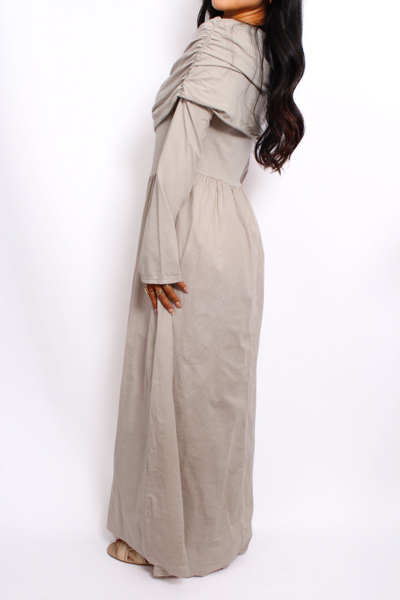 AYA OFF SHOULDER DRESS - BEIGE