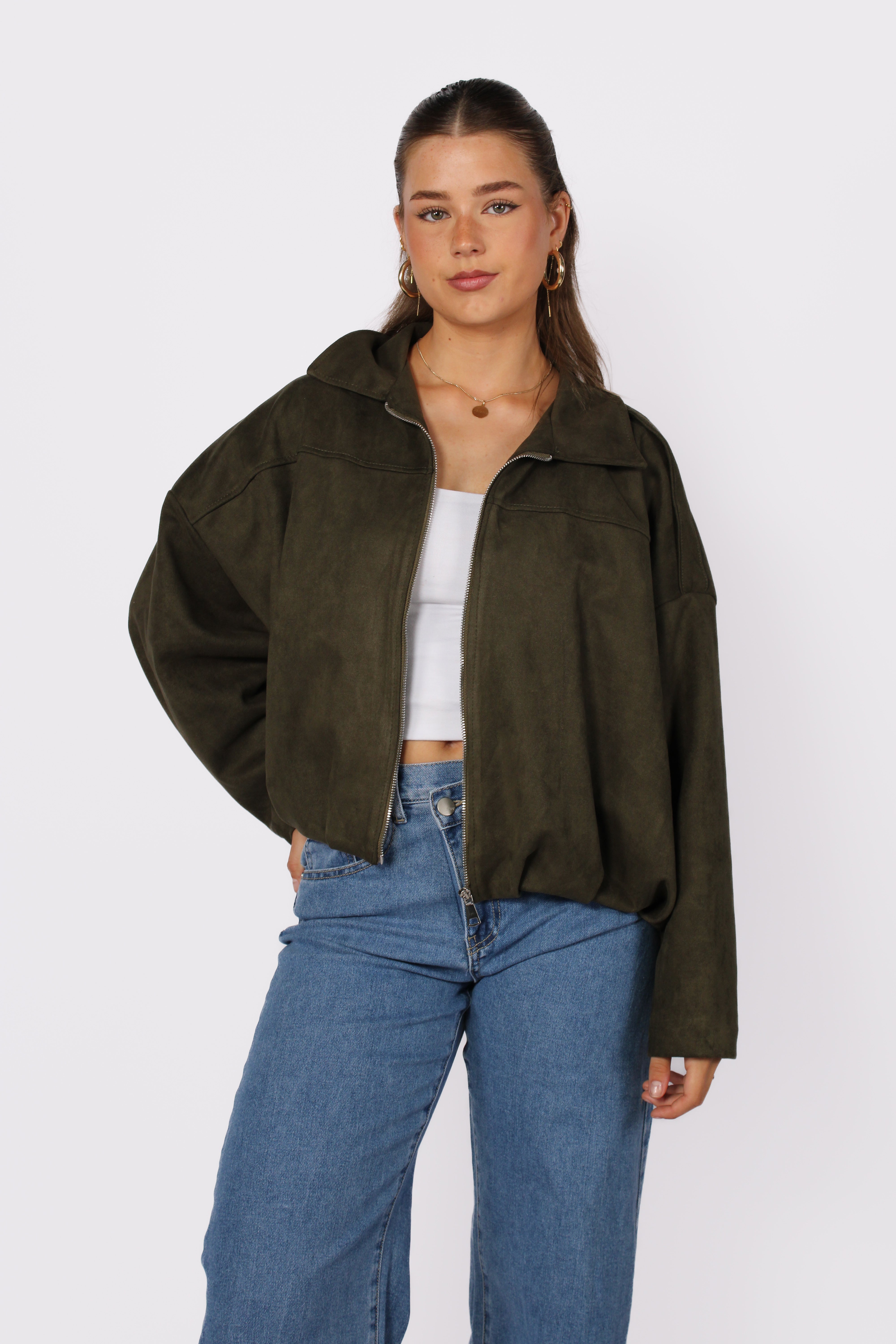''STUNTPRIJS'' COMFY SUEDE JACKET - ARMY GREEN