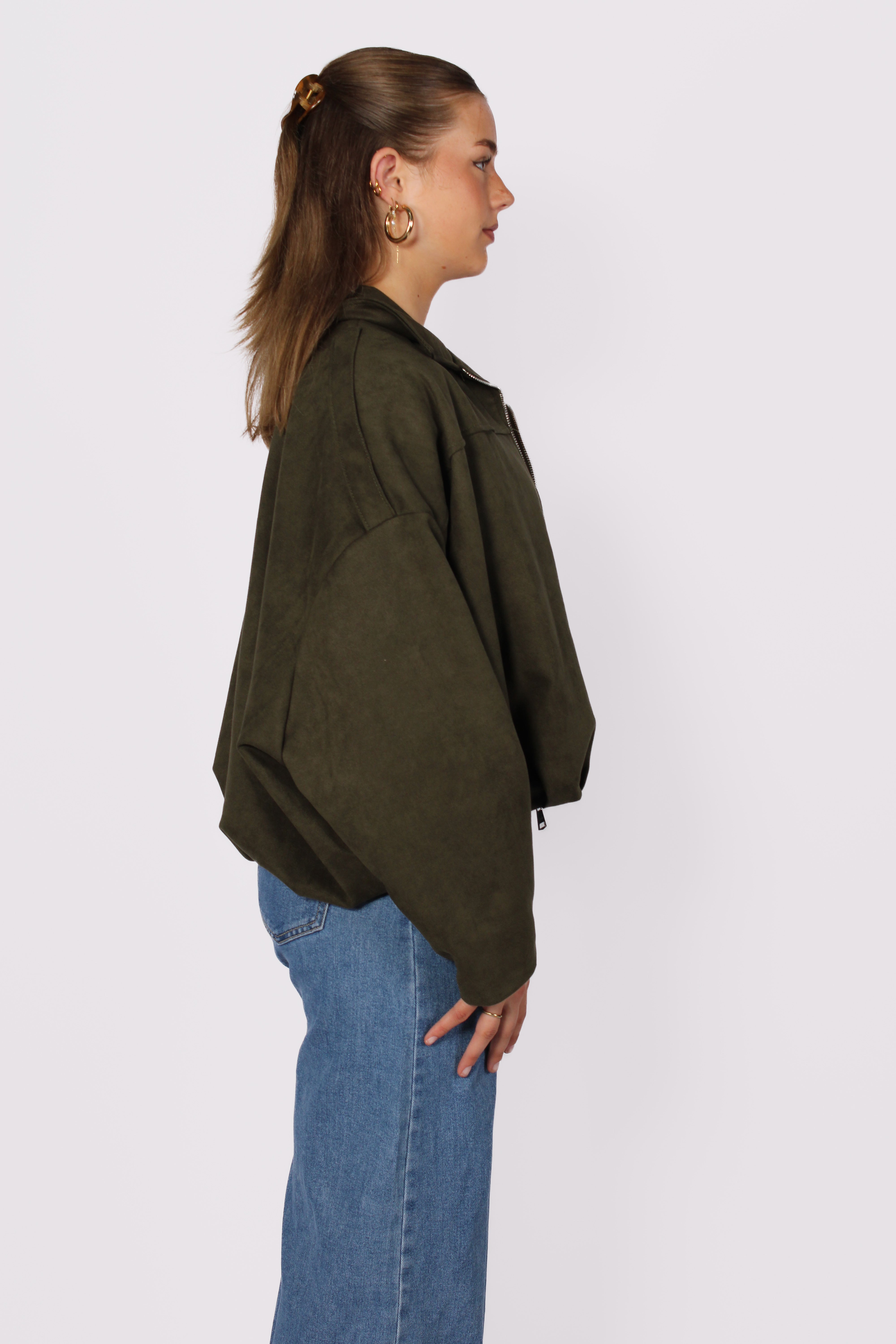 ''STUNTPRIJS'' COMFY SUEDE JACKET - ARMY GREEN