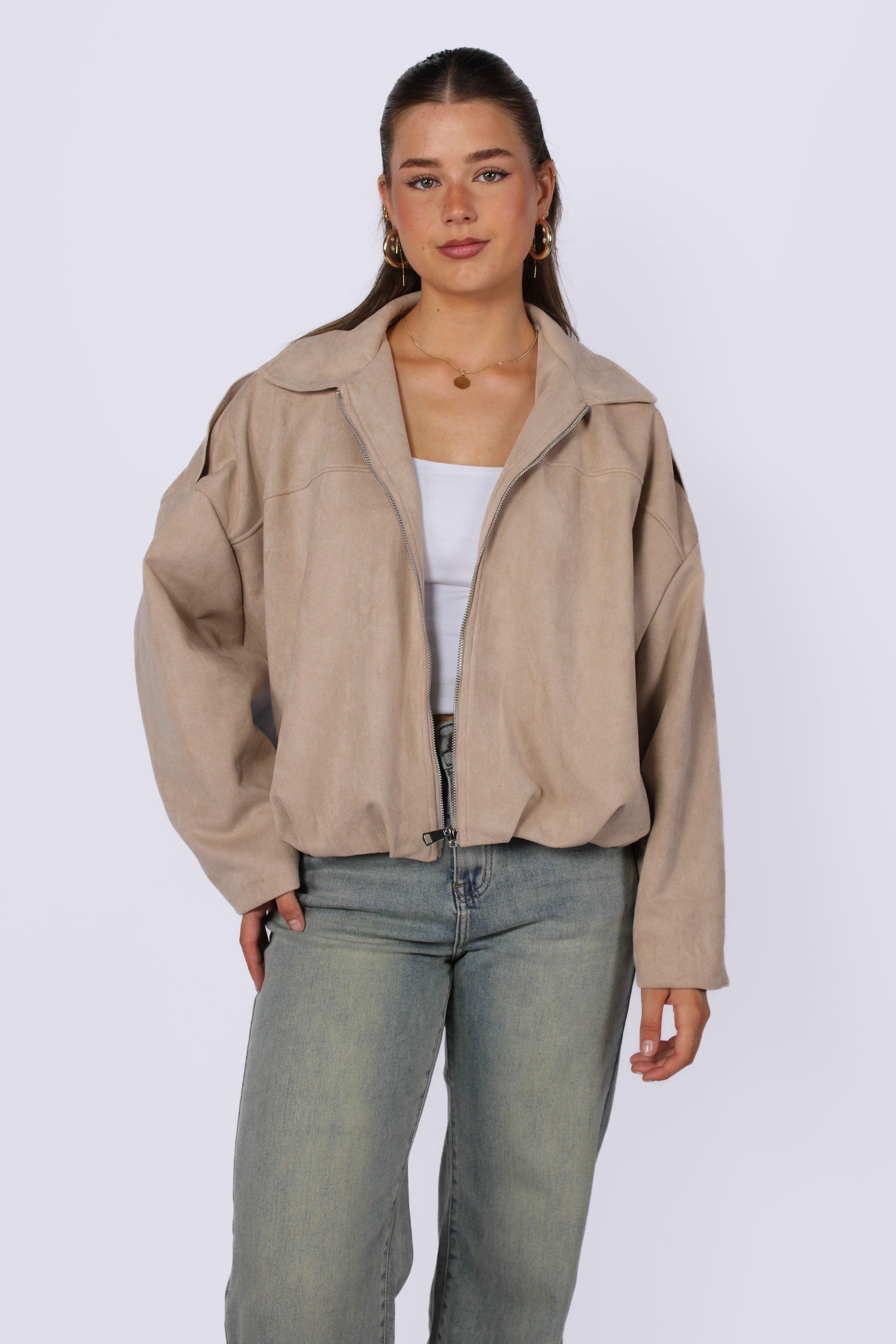 ''STUNTPRIJS'' COMFY SUEDE JACKET - BEIGE