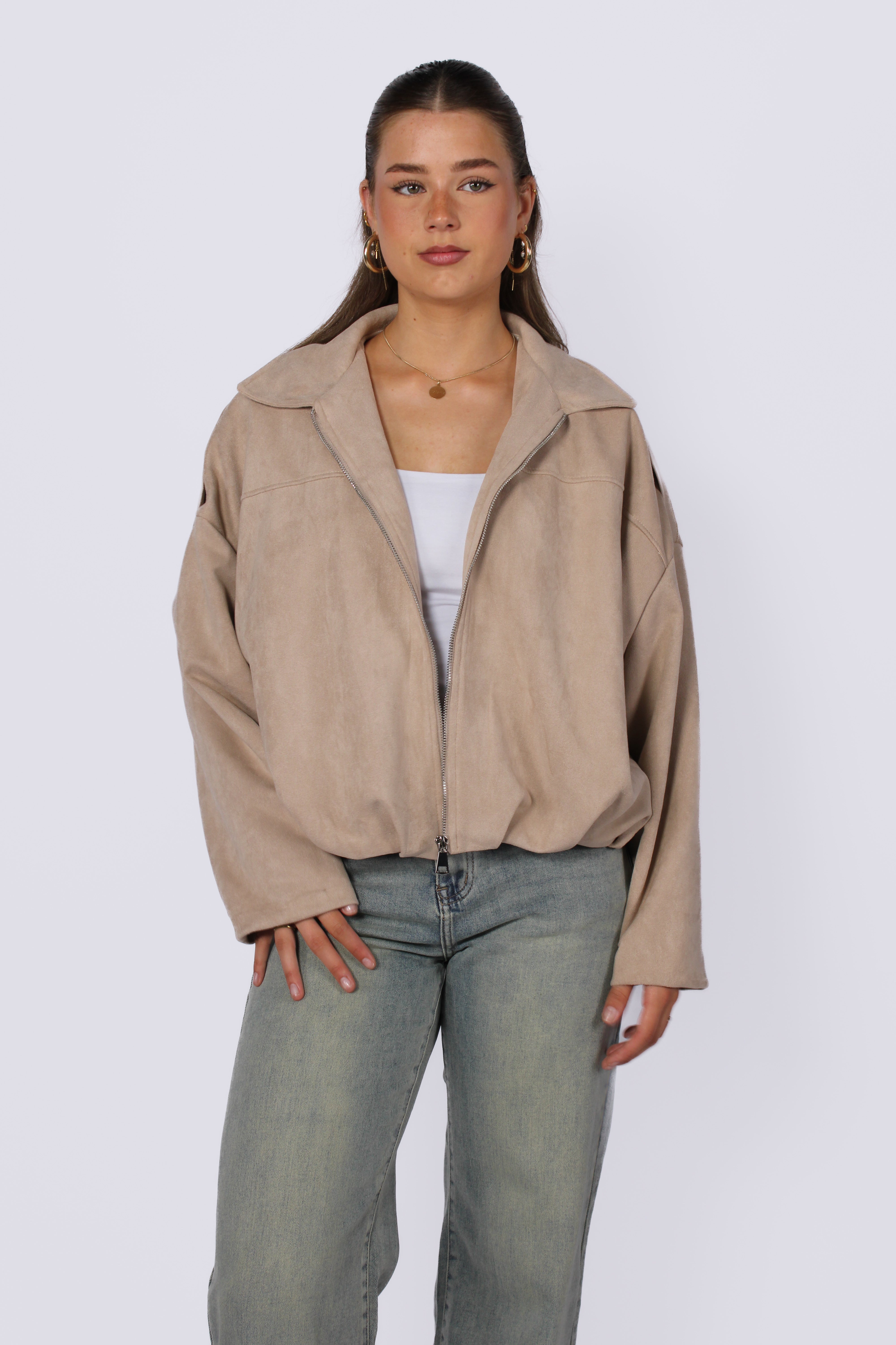 ''STUNTPRIJS'' COMFY SUEDE JACKET - BEIGE