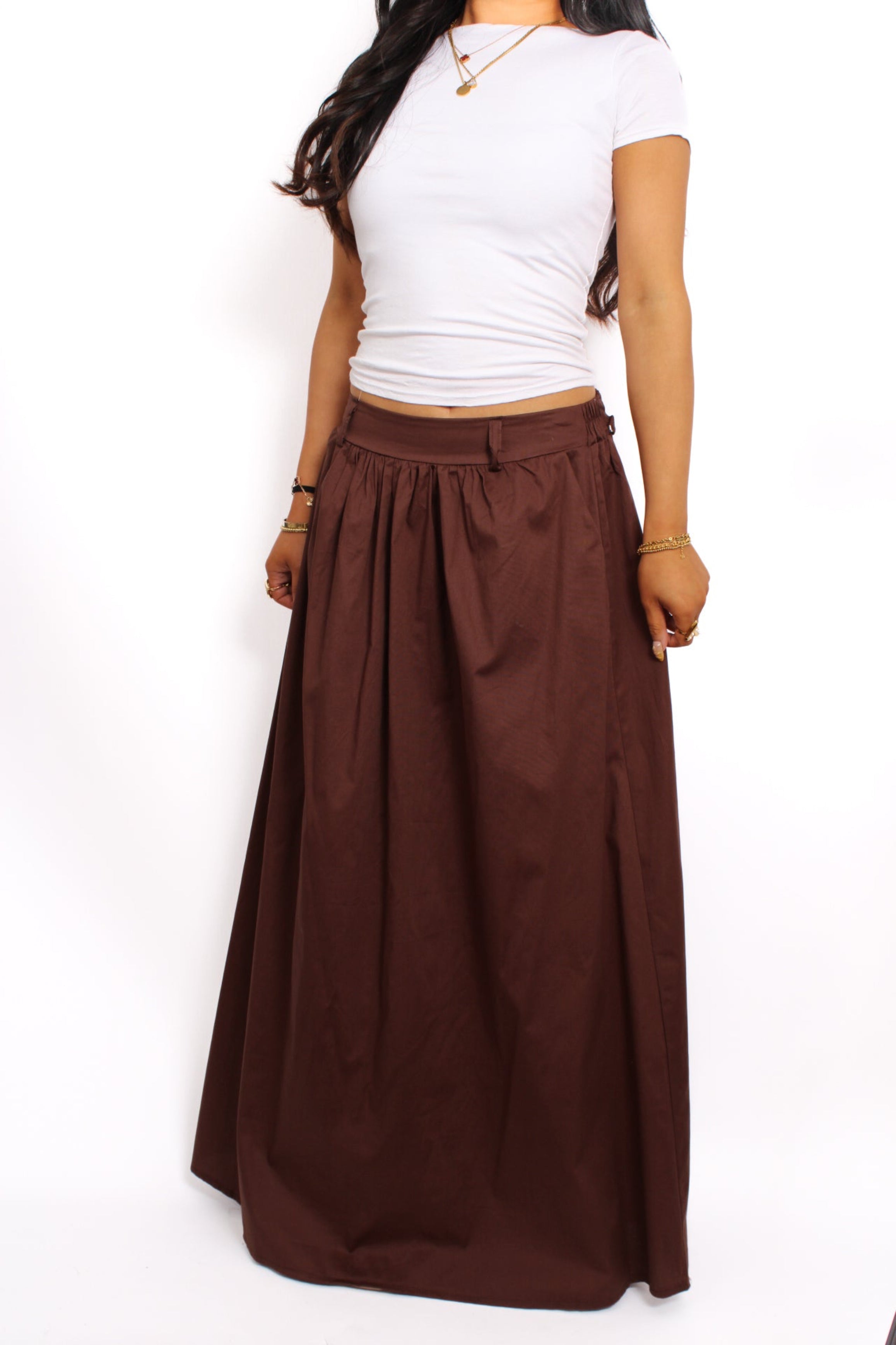 OCEAN BREEZE MAXI SKIRT - BROWN