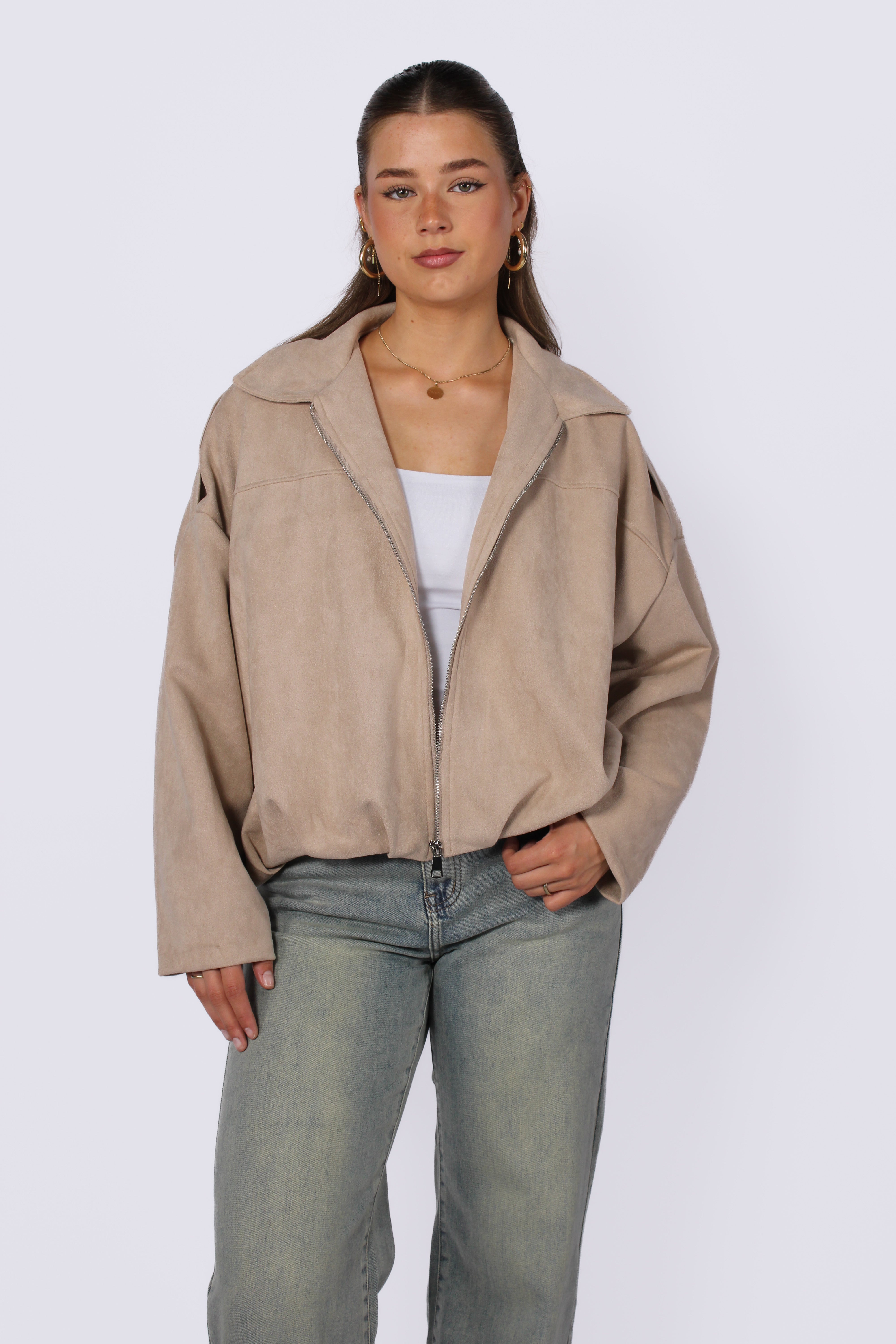 ''STUNTPRIJS'' COMFY SUEDE JACKET - BEIGE