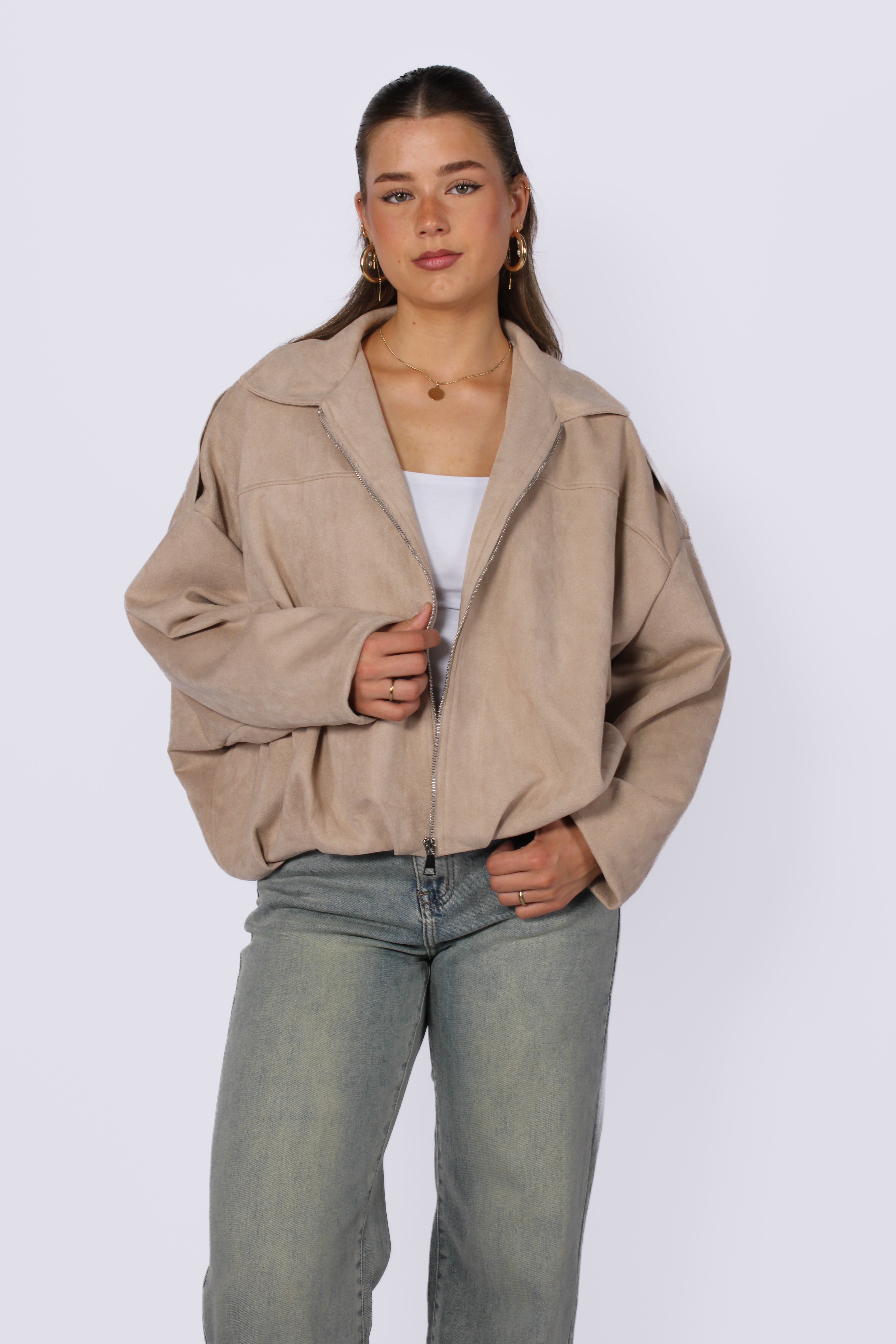 ''STUNTPRIJS'' COMFY SUEDE JACKET - BEIGE