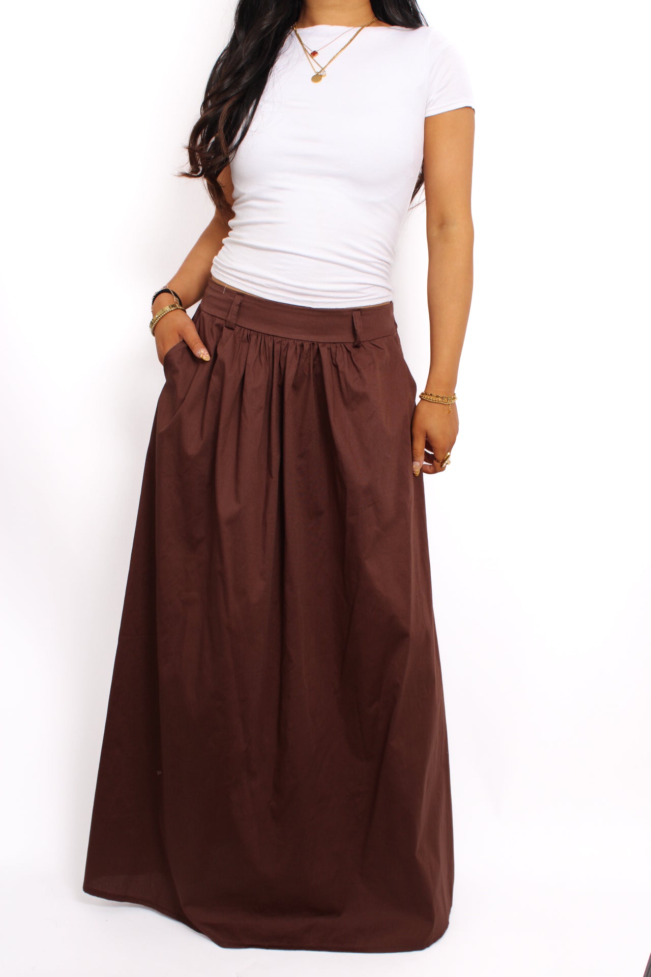 OCEAN BREEZE MAXI SKIRT - BROWN