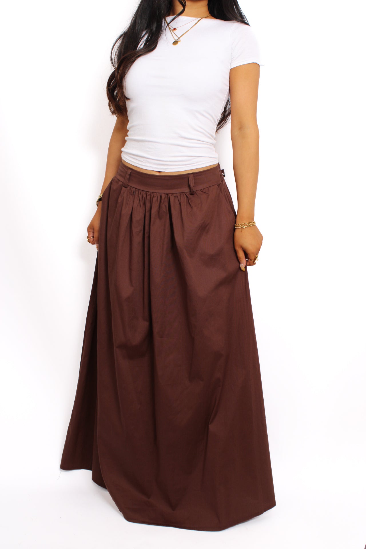 OCEAN BREEZE MAXI SKIRT - BROWN