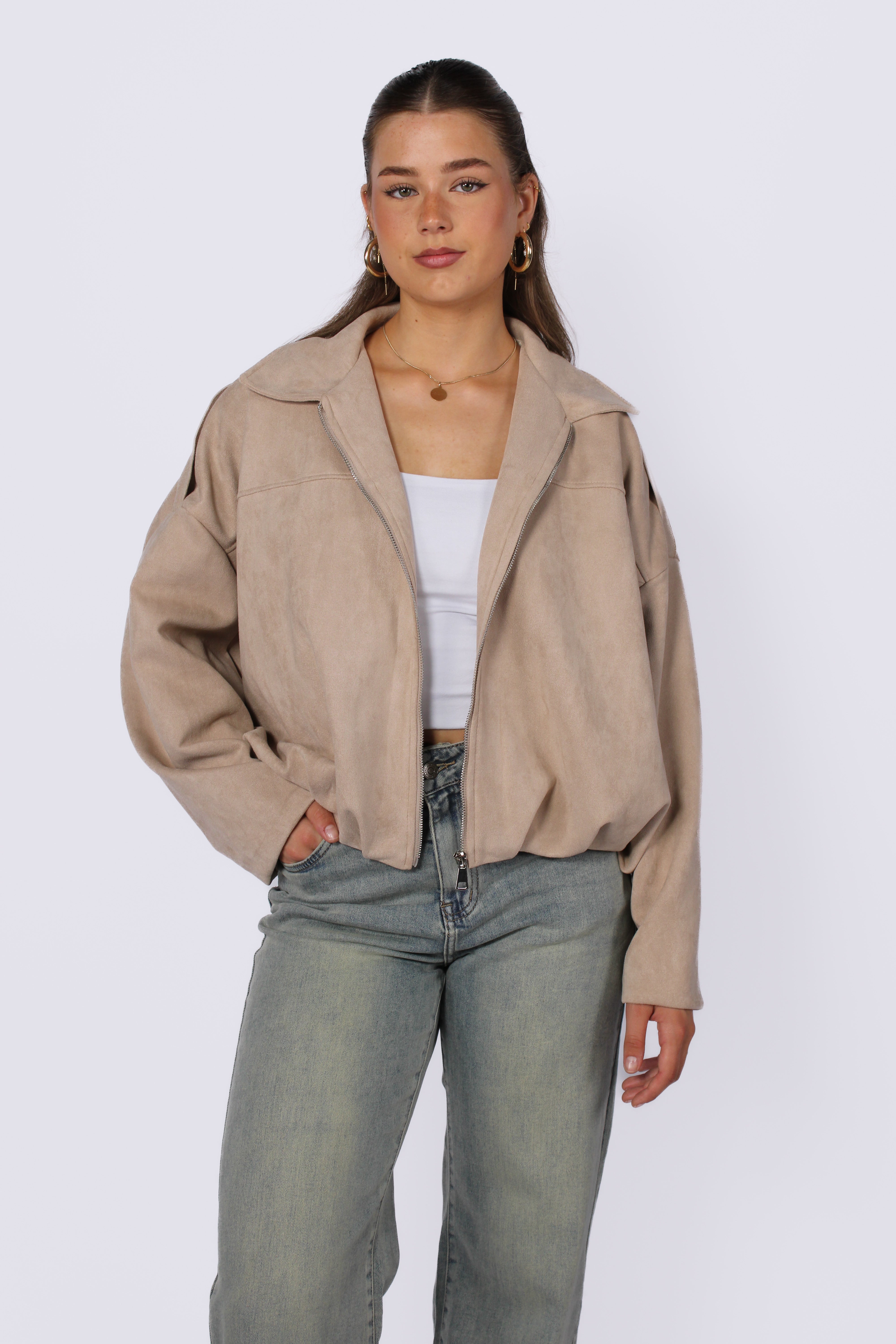 ''STUNTPRIJS'' COMFY SUEDE JACKET - BEIGE