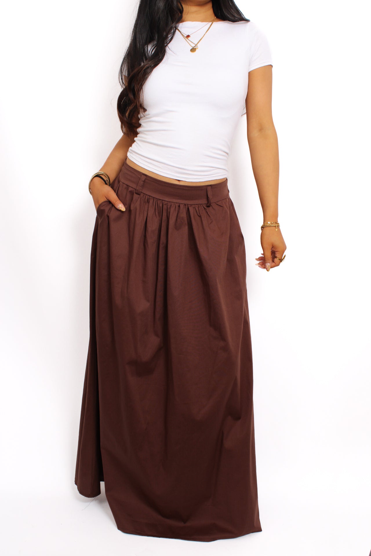 OCEAN BREEZE MAXI SKIRT - BROWN