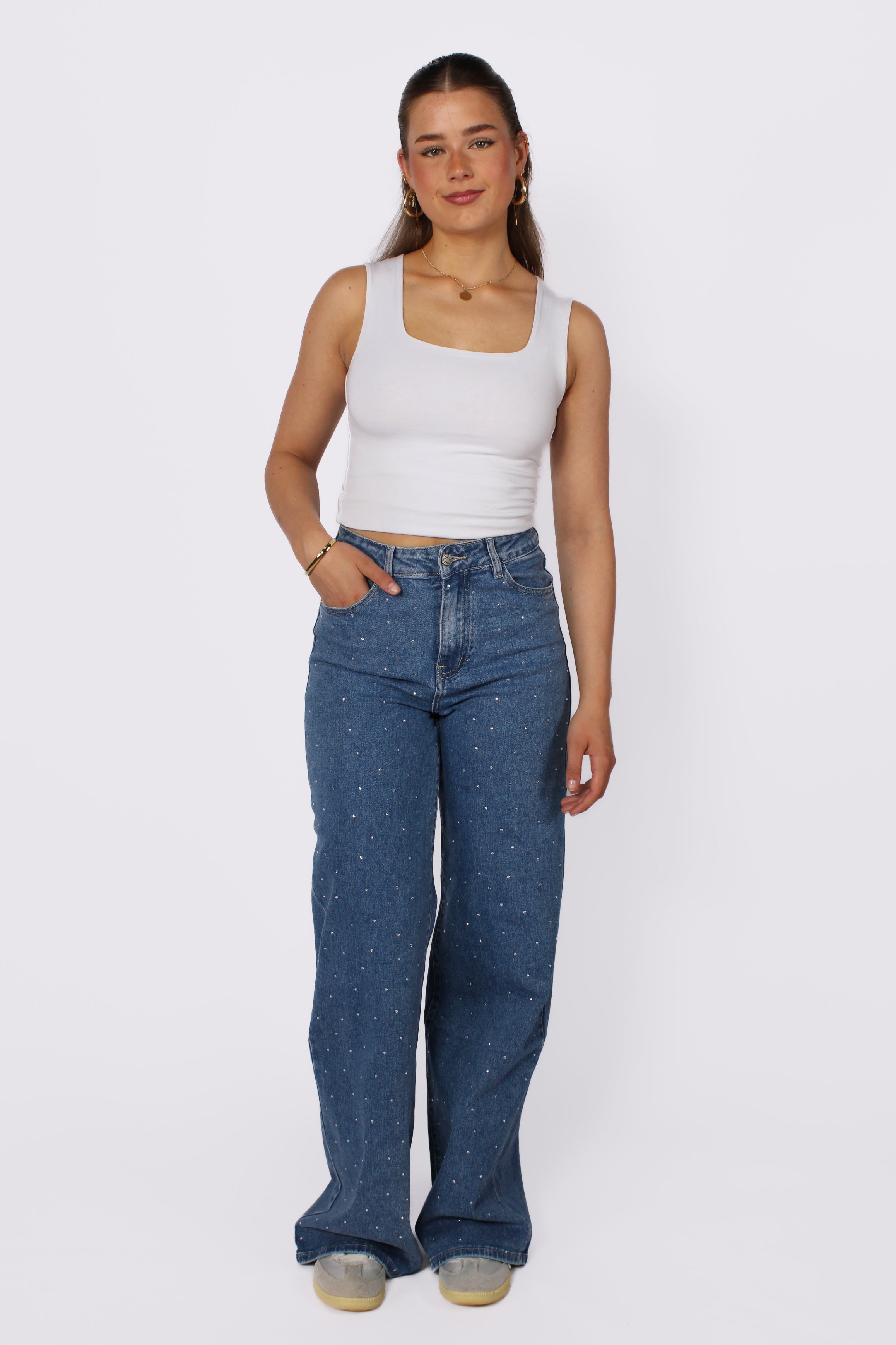"TALL" WIDE LEG GLITTER JEANS 9105-1 - MID DENIM