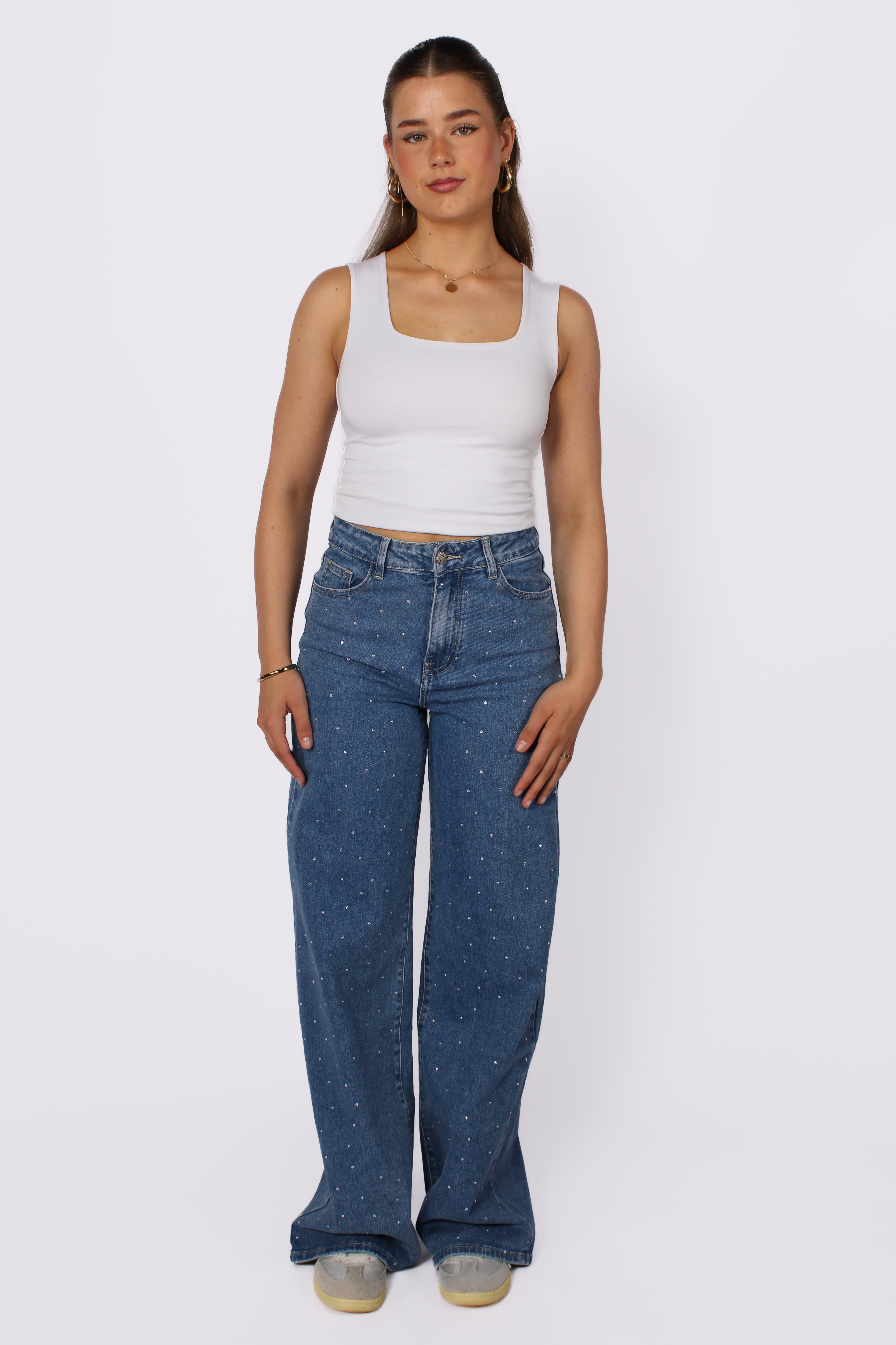 "TALL" WIDE LEG GLITTER JEANS 9105-1 - MID DENIM
