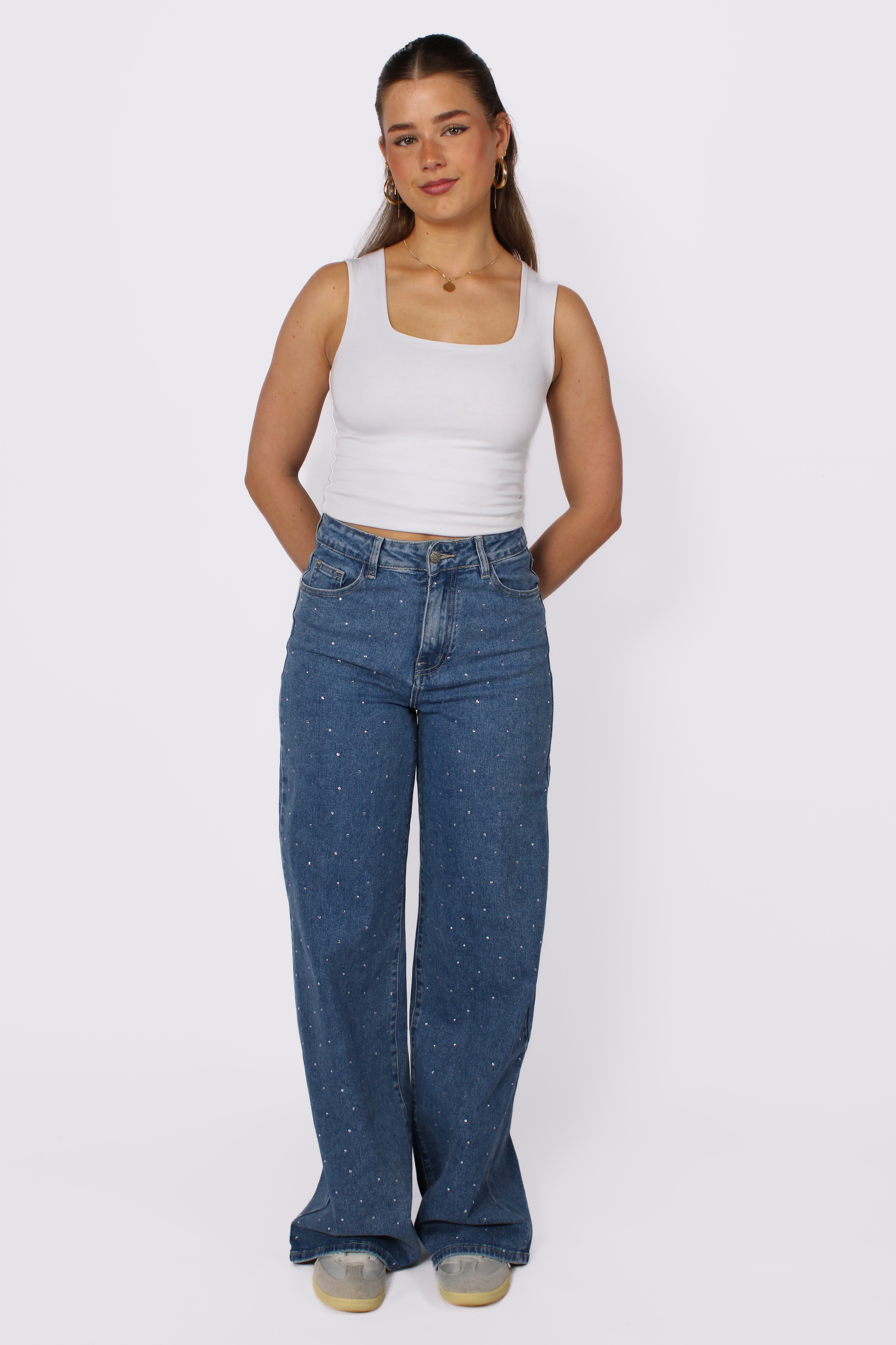 "TALL" WIDE LEG GLITTER JEANS 9105-1 - MID DENIM