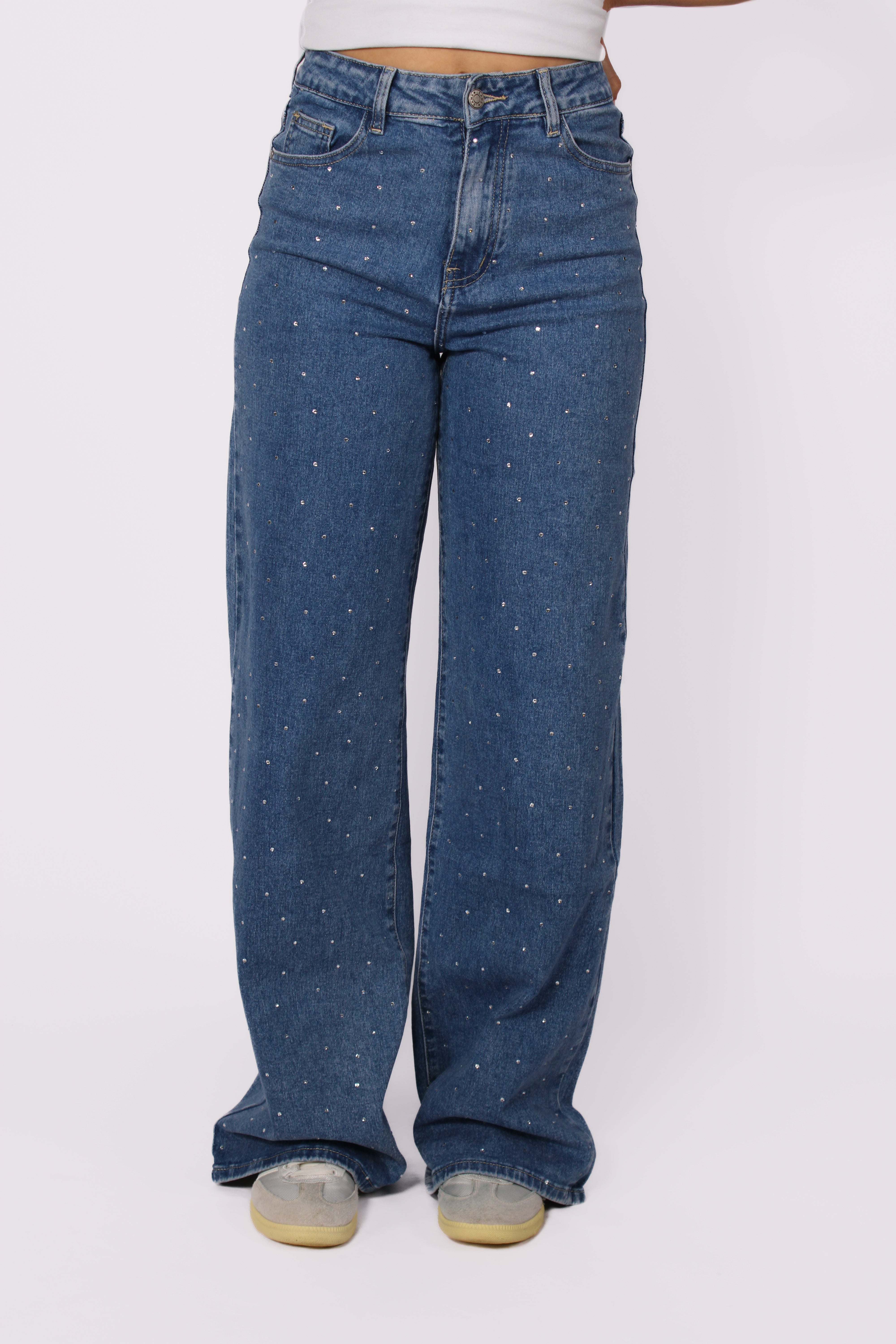 "TALL" WIDE LEG GLITTER JEANS 9105-1 - MID DENIM