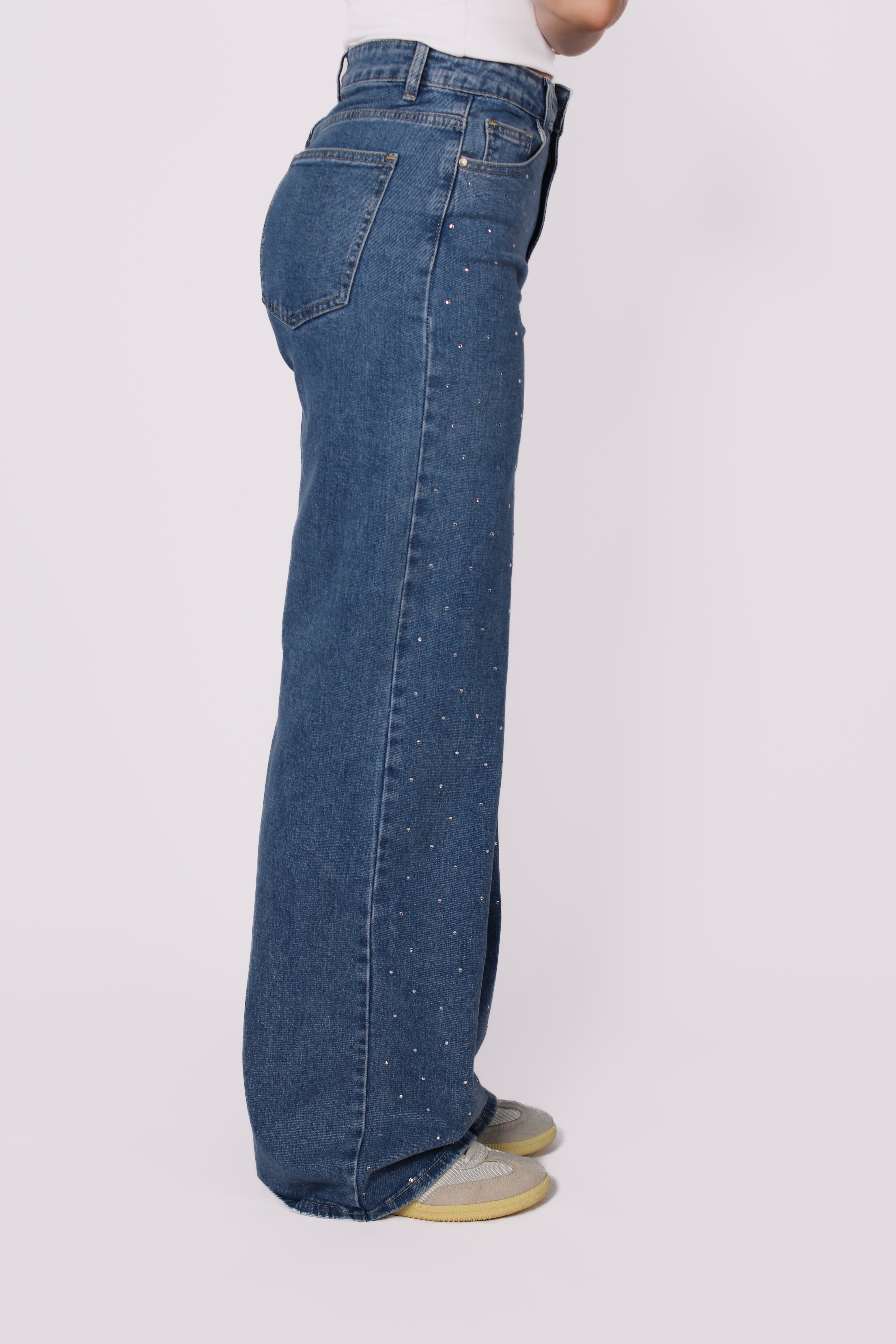 "TALL" WIDE LEG GLITTER JEANS 9105-1 - MID DENIM