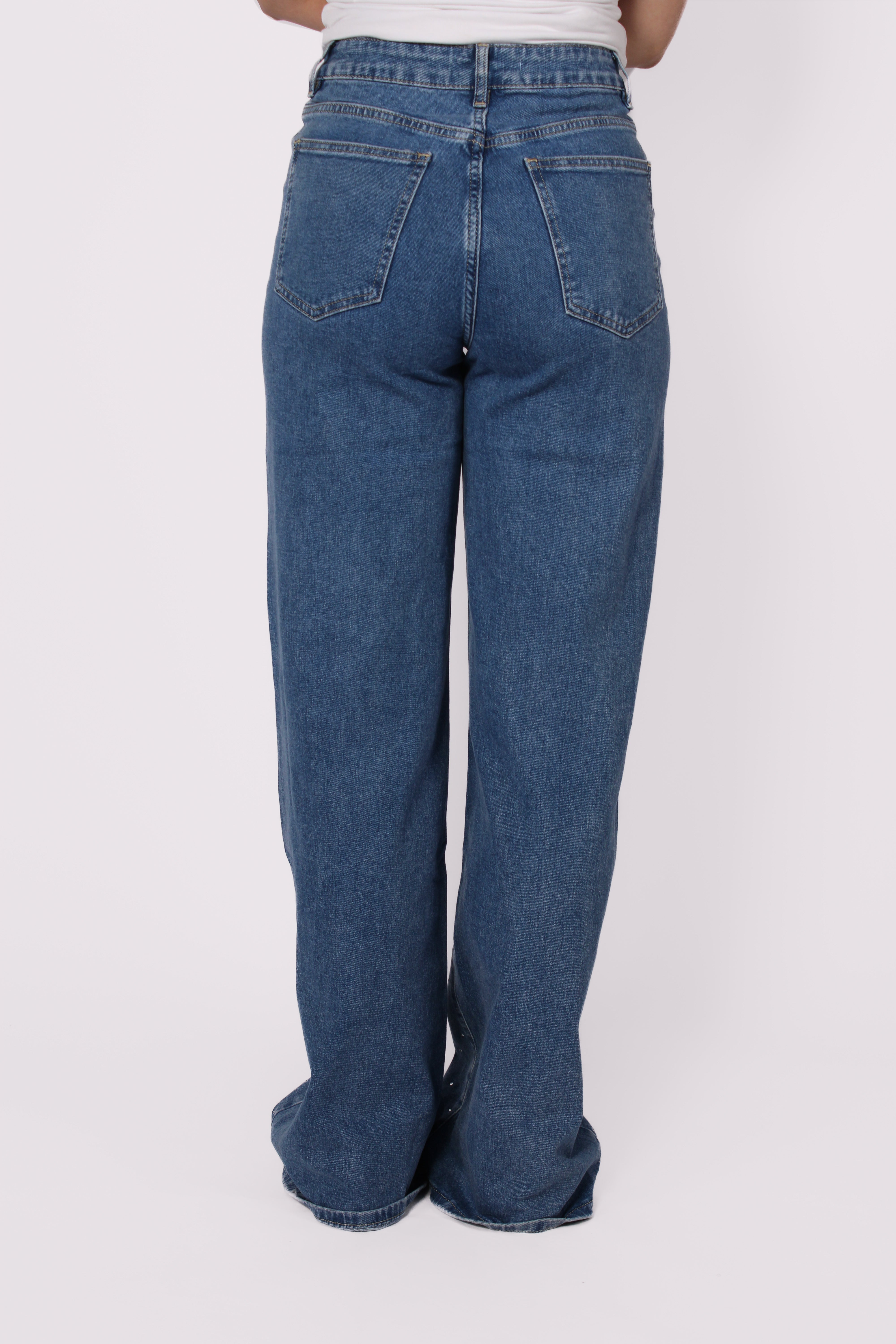 "TALL" WIDE LEG GLITTER JEANS 9105-1 - MID DENIM