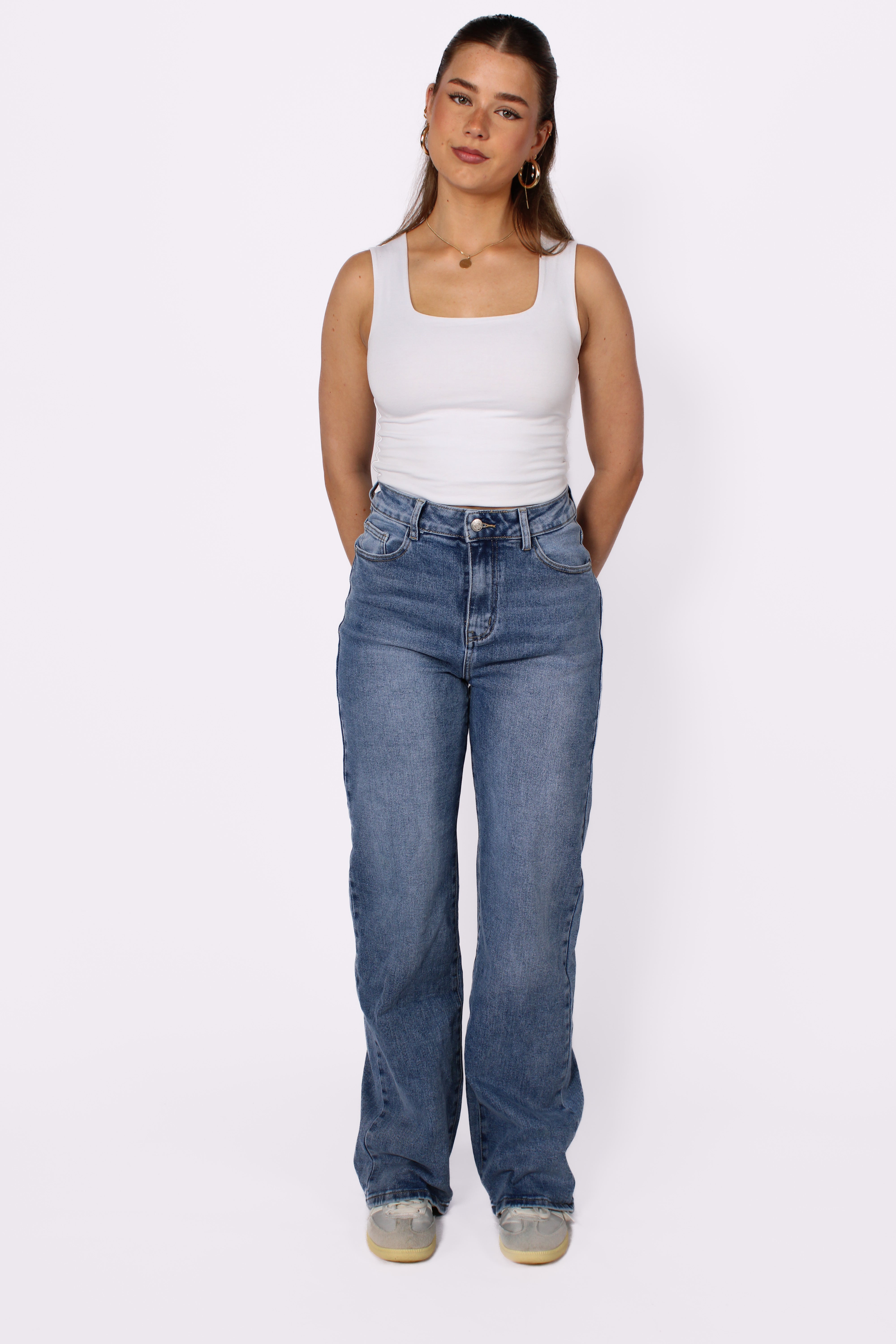 "PLUSSIZE TALL" WIDE LEG JEANS 966-5 - MID DENIM