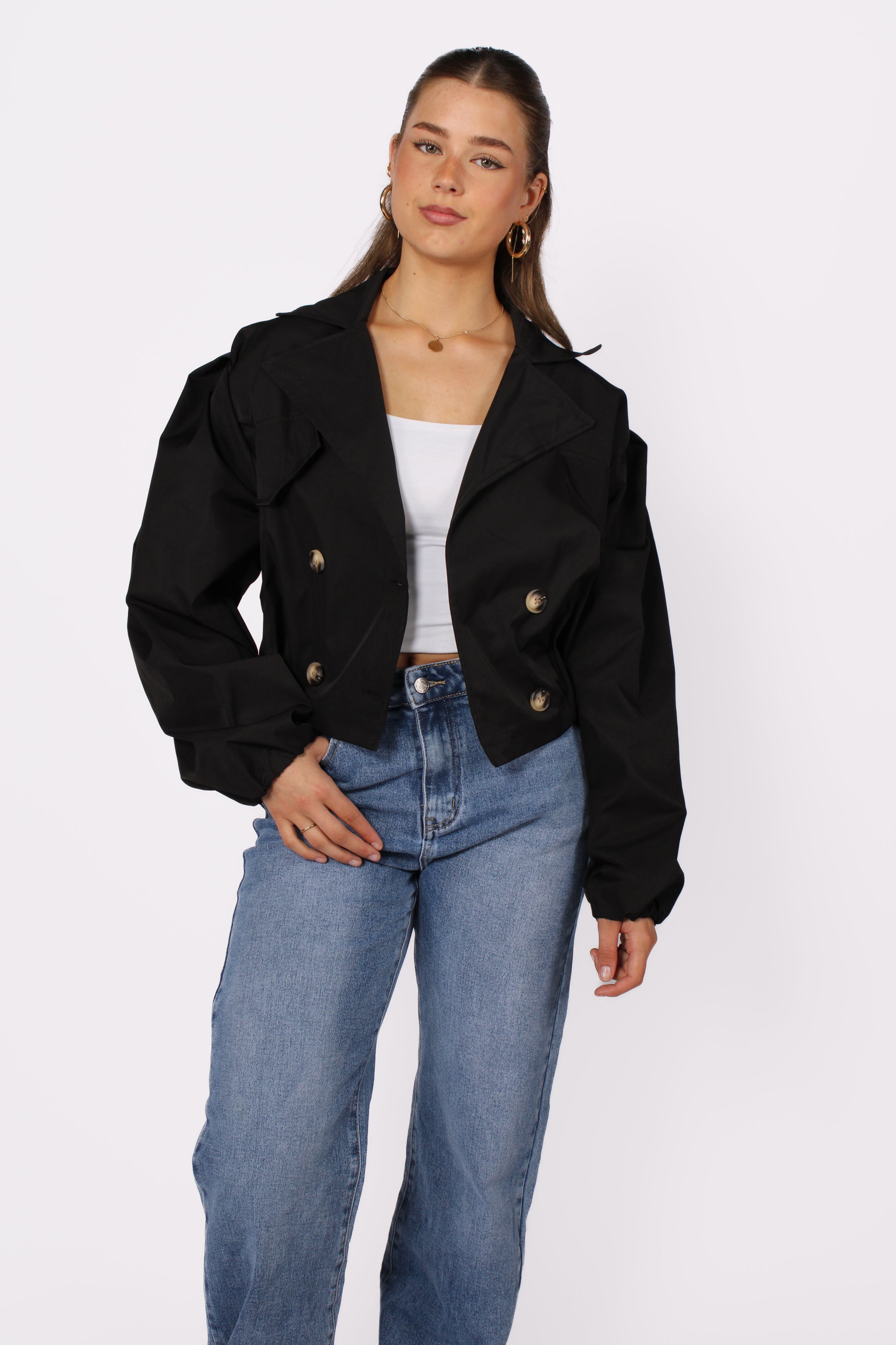 CROPPED TRENCHCOAT - BLACK
