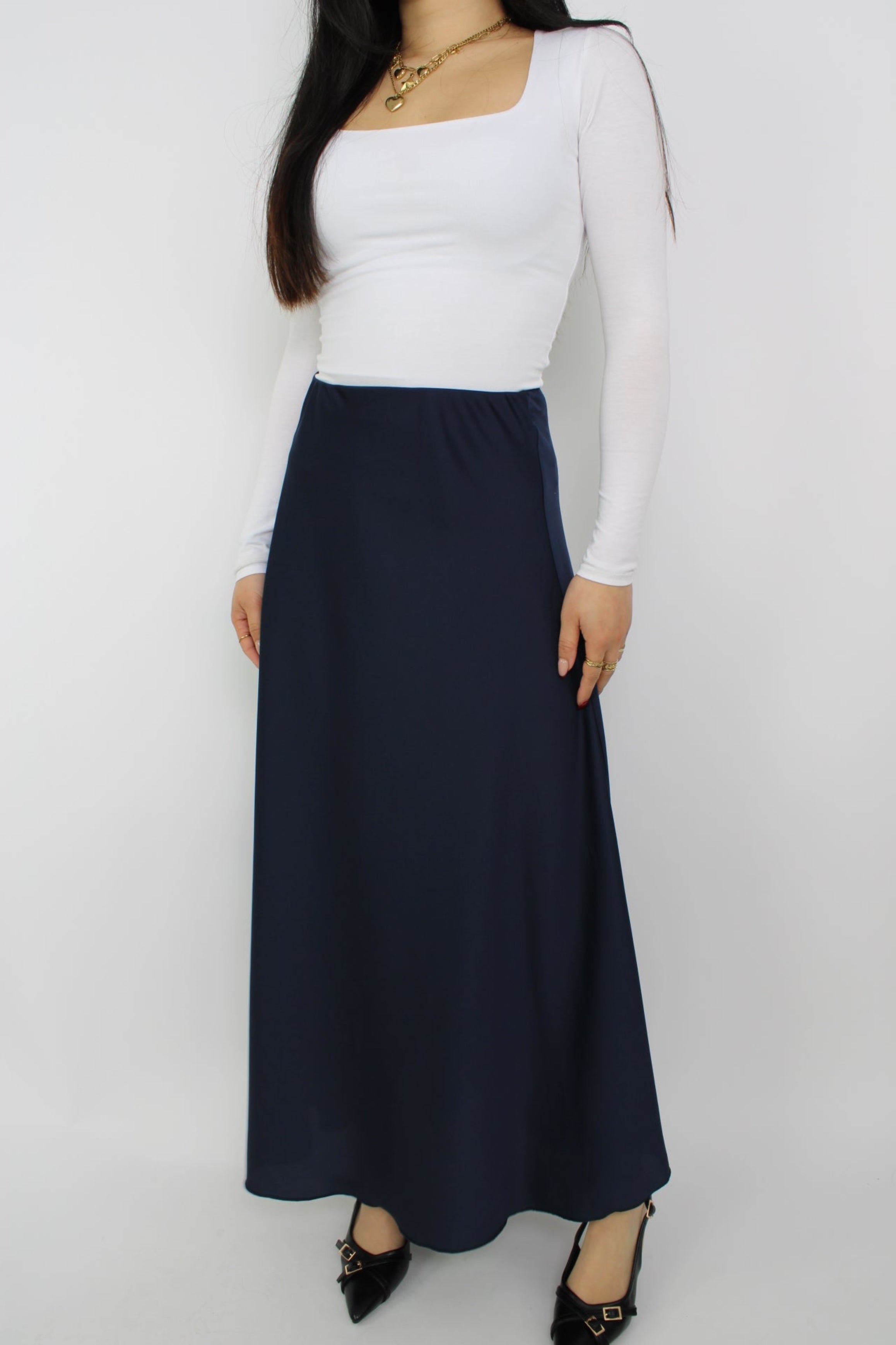 MAXI SATIN SKIRT - NAVY