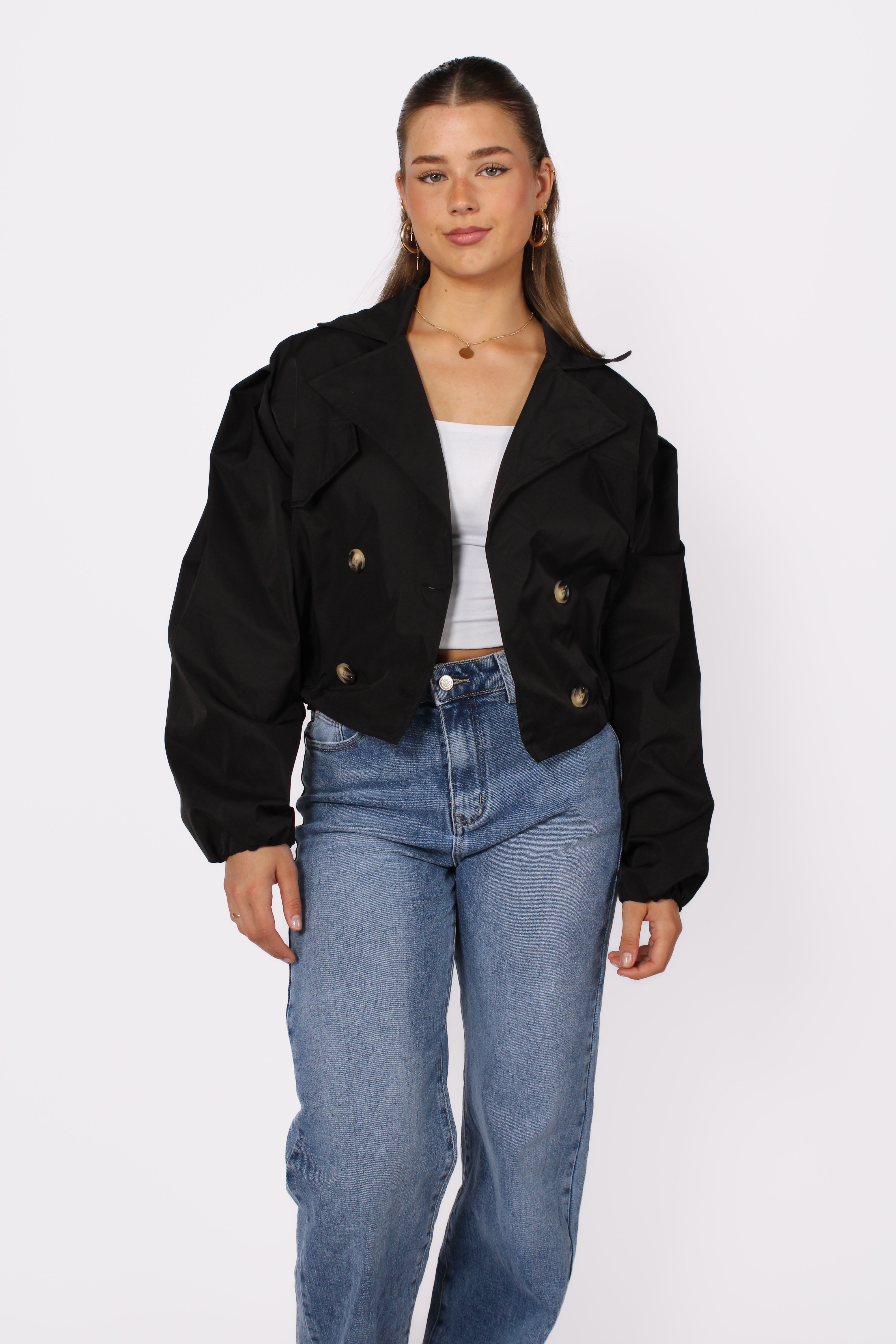 CROPPED TRENCHCOAT - BLACK
