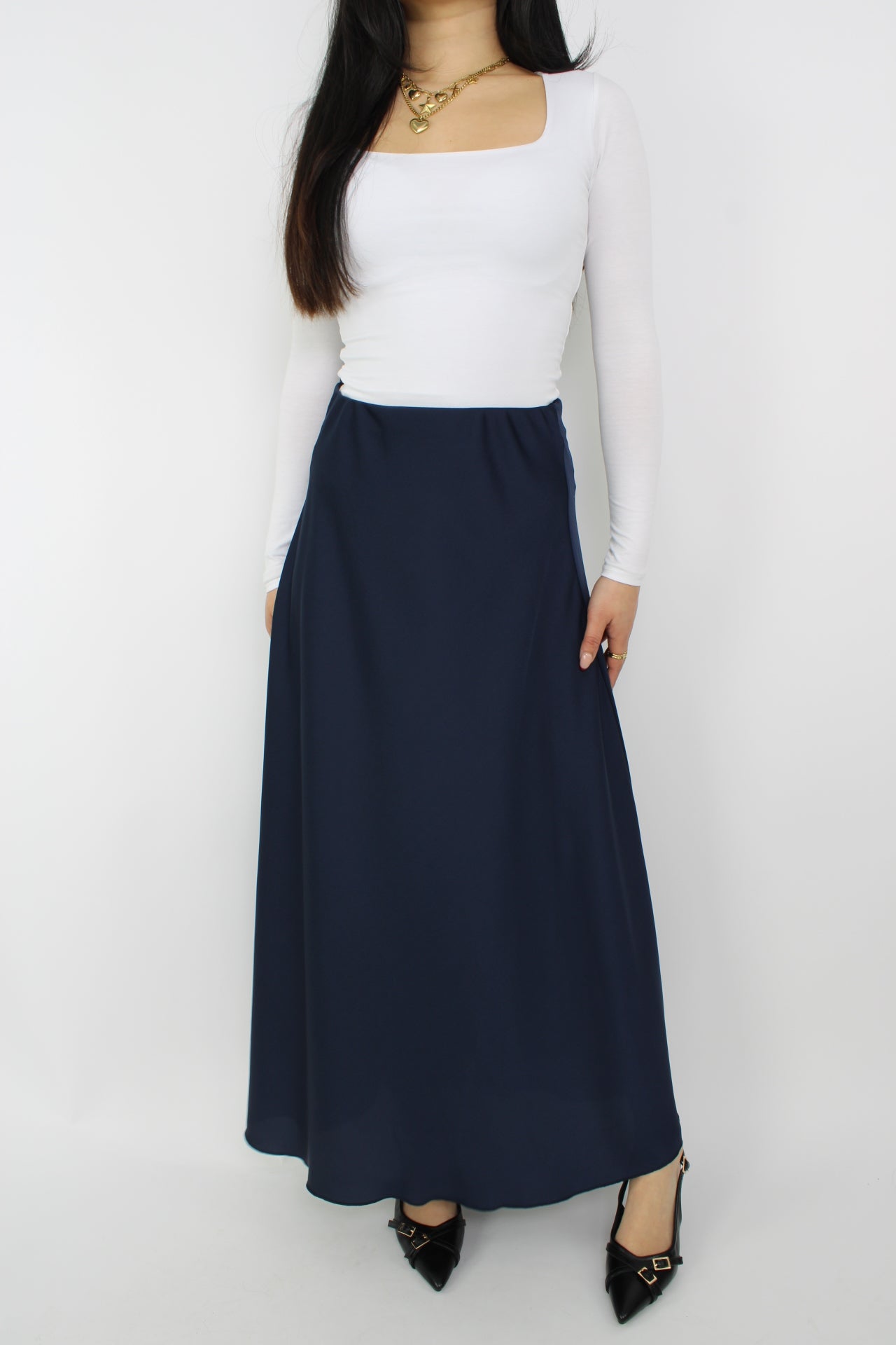 MAXI SATIN SKIRT - NAVY