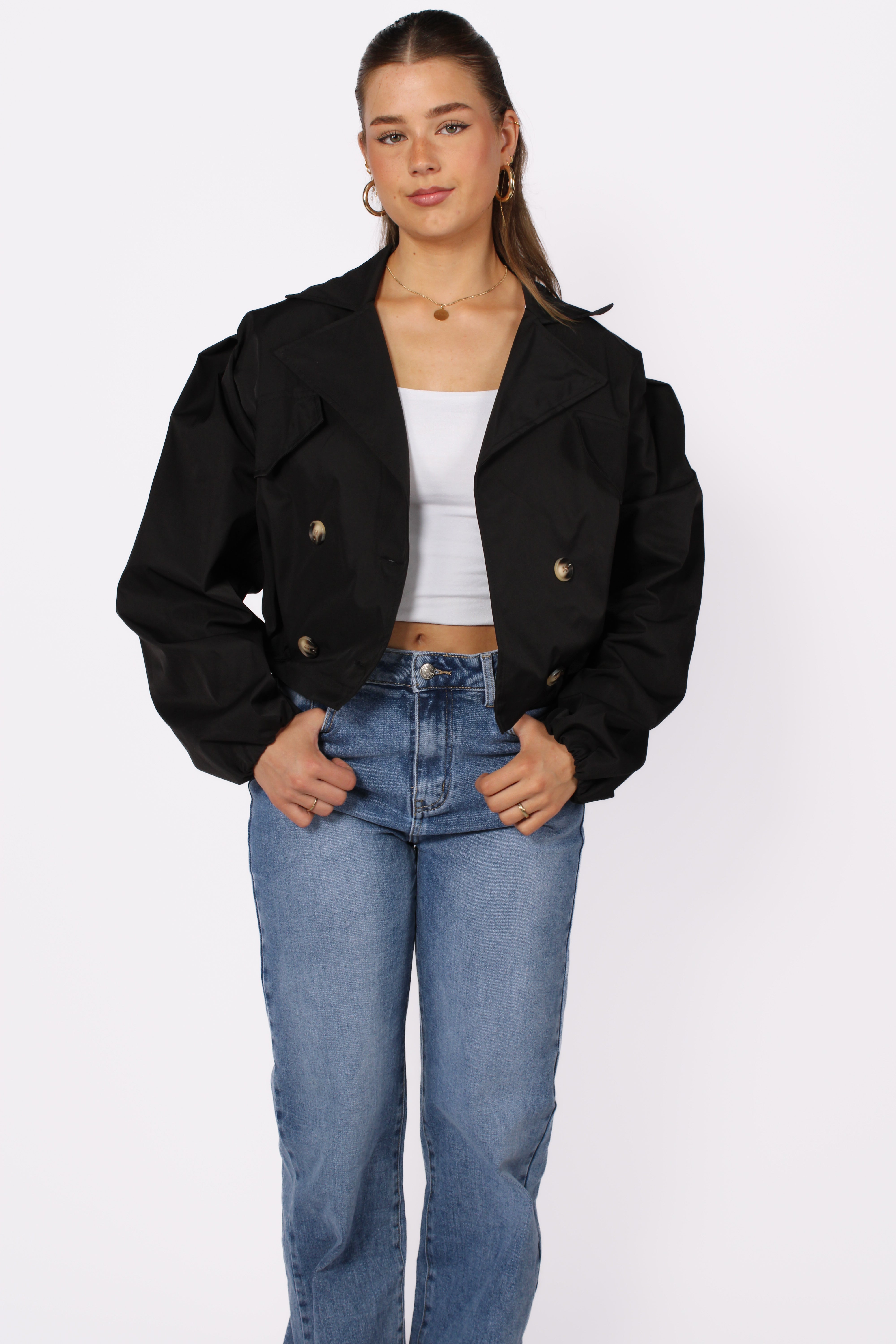CROPPED TRENCHCOAT - BLACK