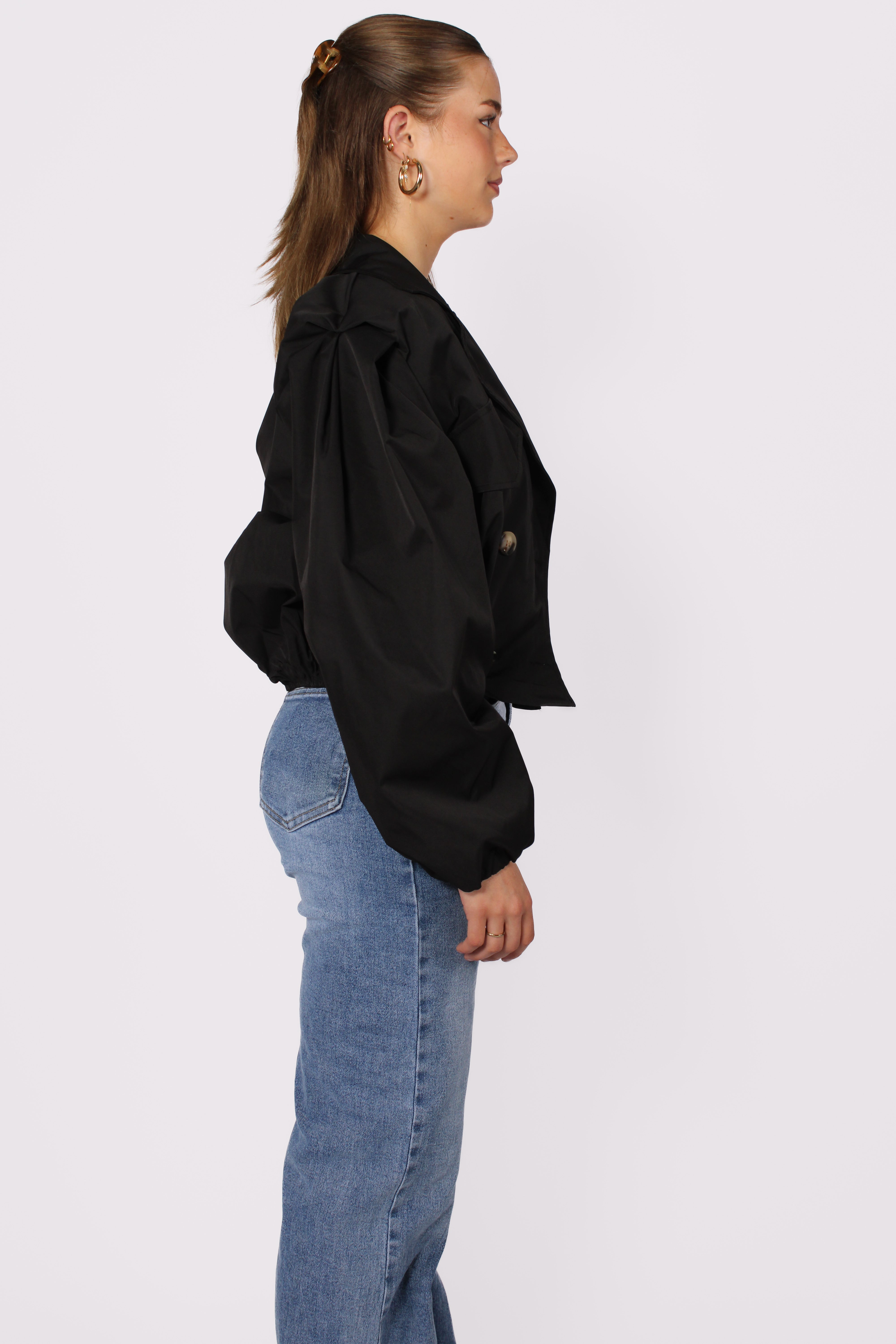CROPPED TRENCHCOAT - BLACK