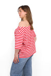 OFF SHOULDER STRIPE TEE - PINK
