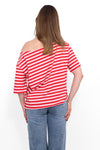 OFF SHOULDER STRIPE TEE - PINK
