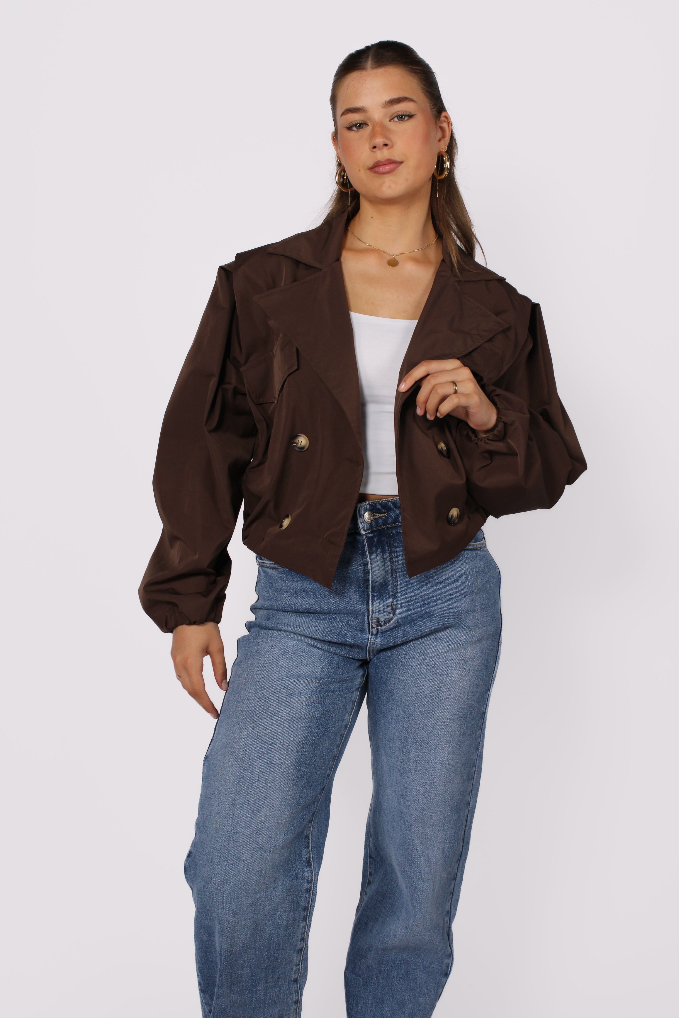 CROPPED TRENCHCOAT - DARK BROWN