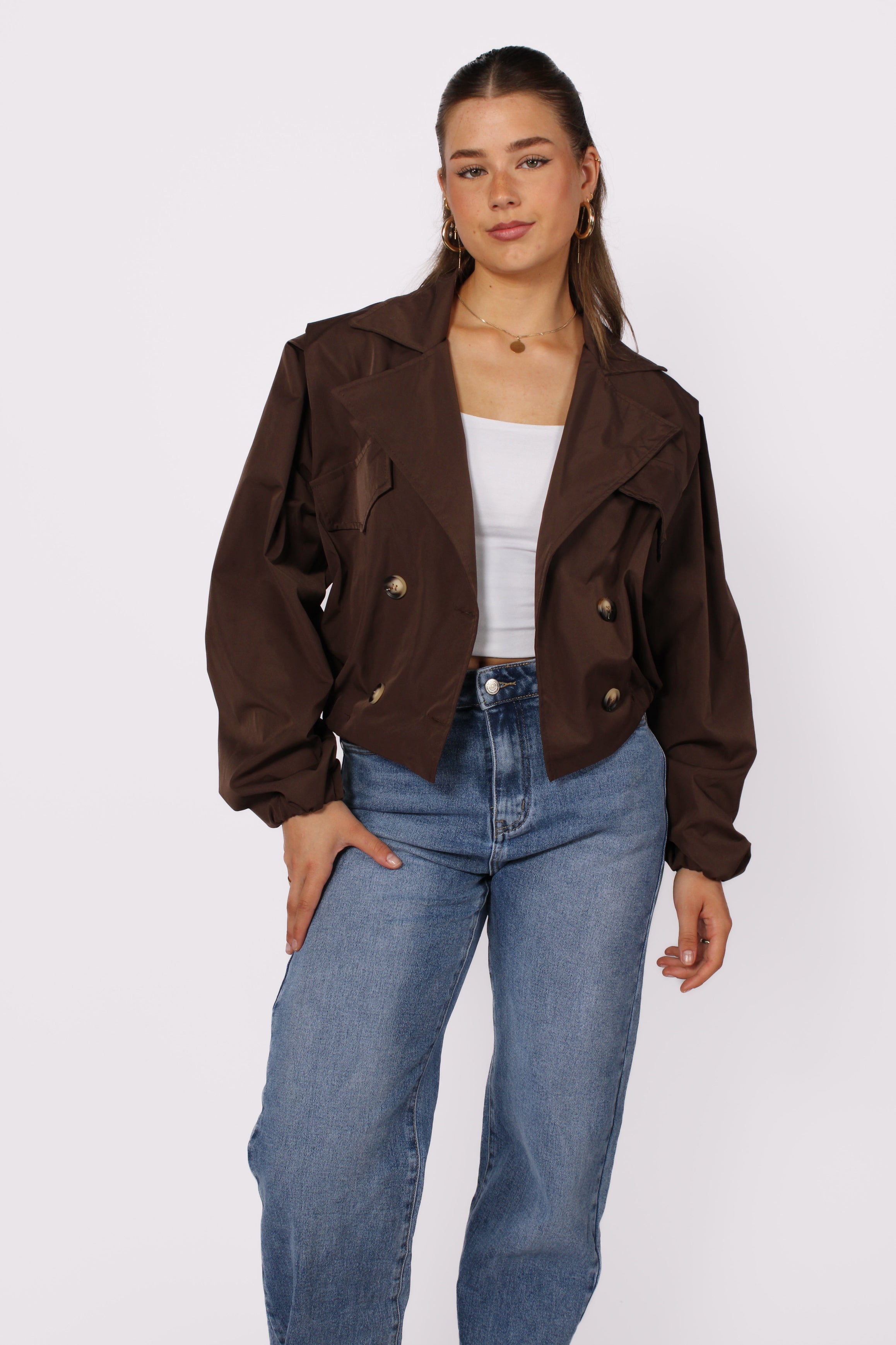 CROPPED TRENCHCOAT - DARK BROWN