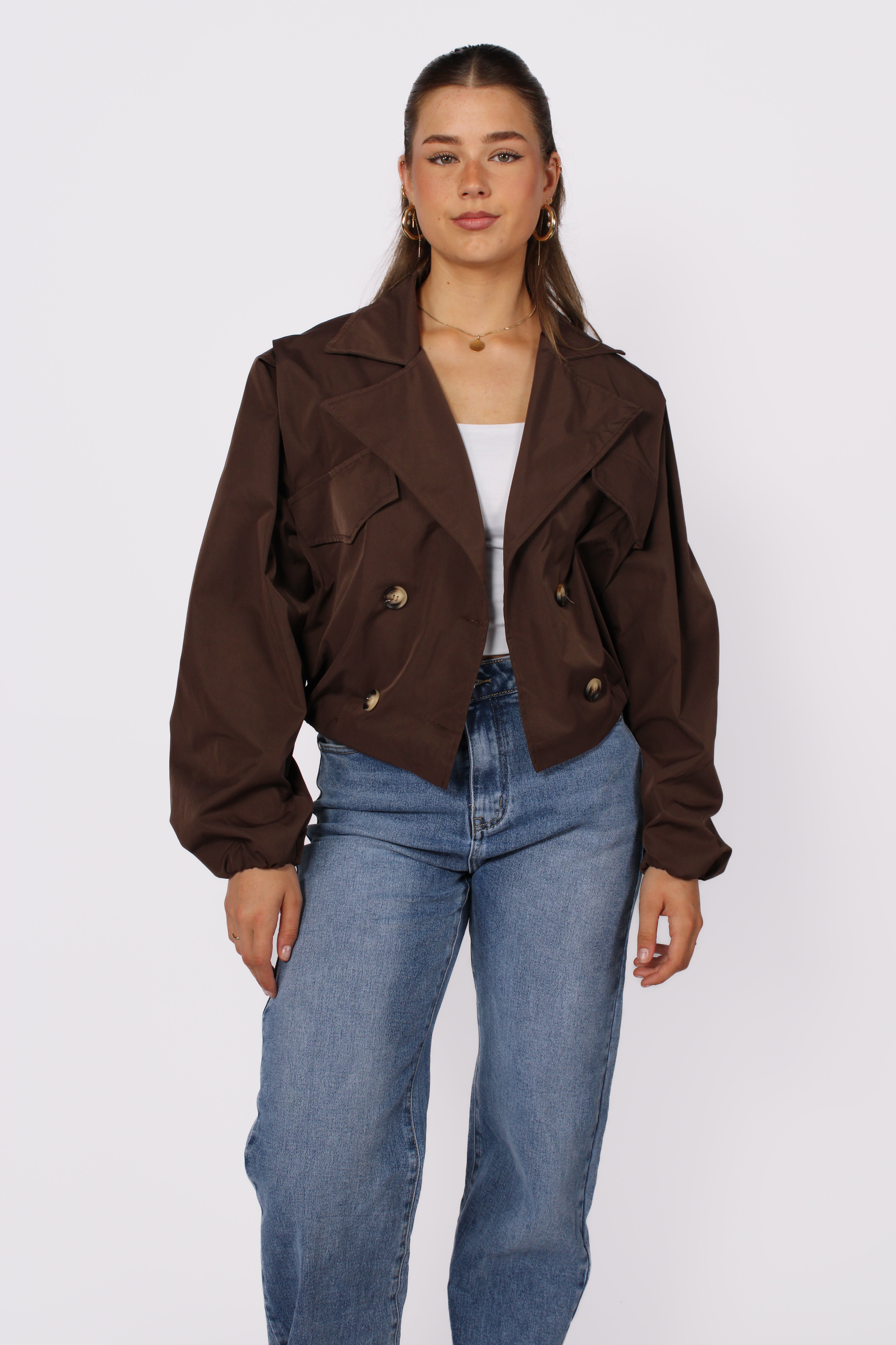 CROPPED TRENCHCOAT - DARK BROWN
