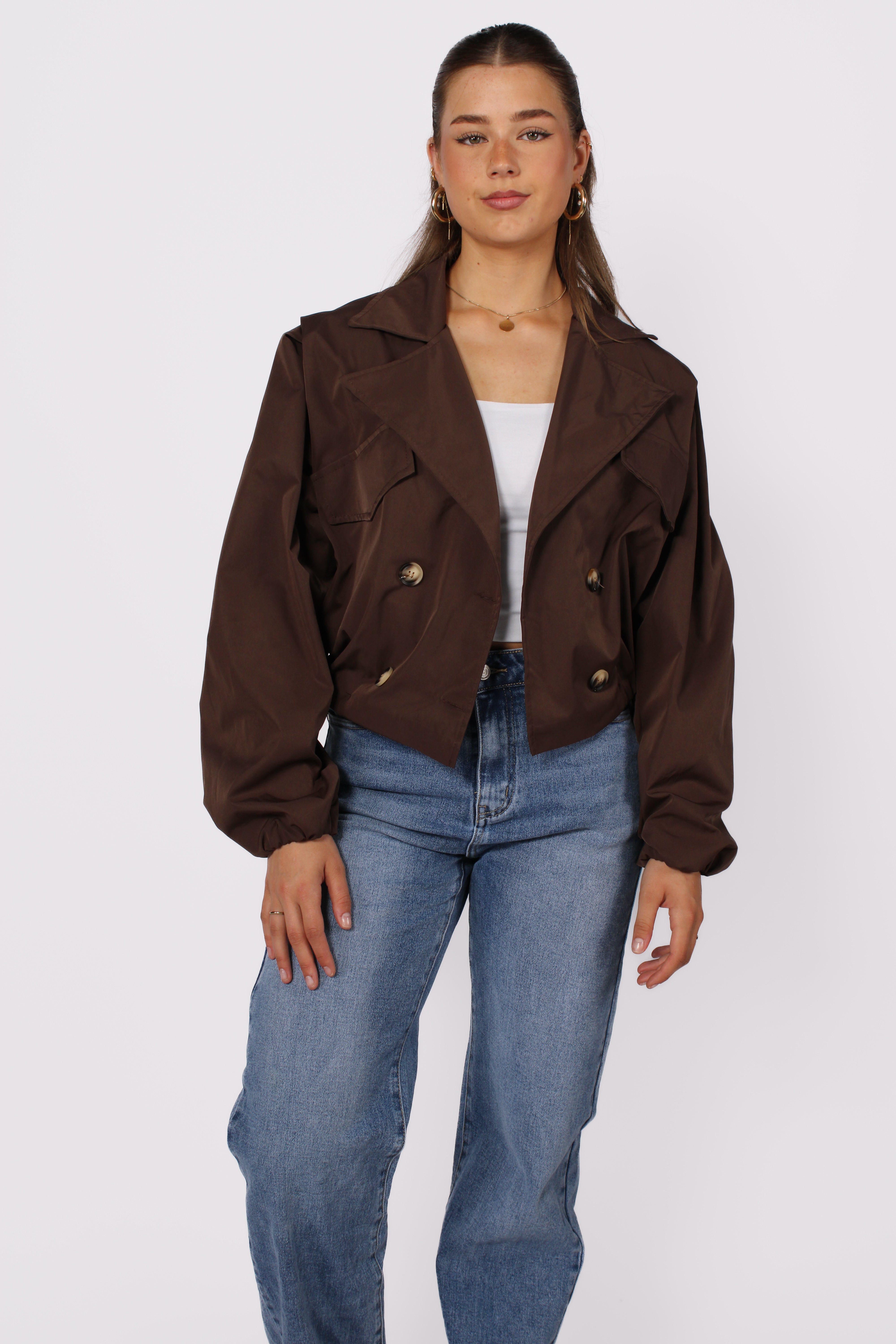 CROPPED TRENCHCOAT - DARK BROWN