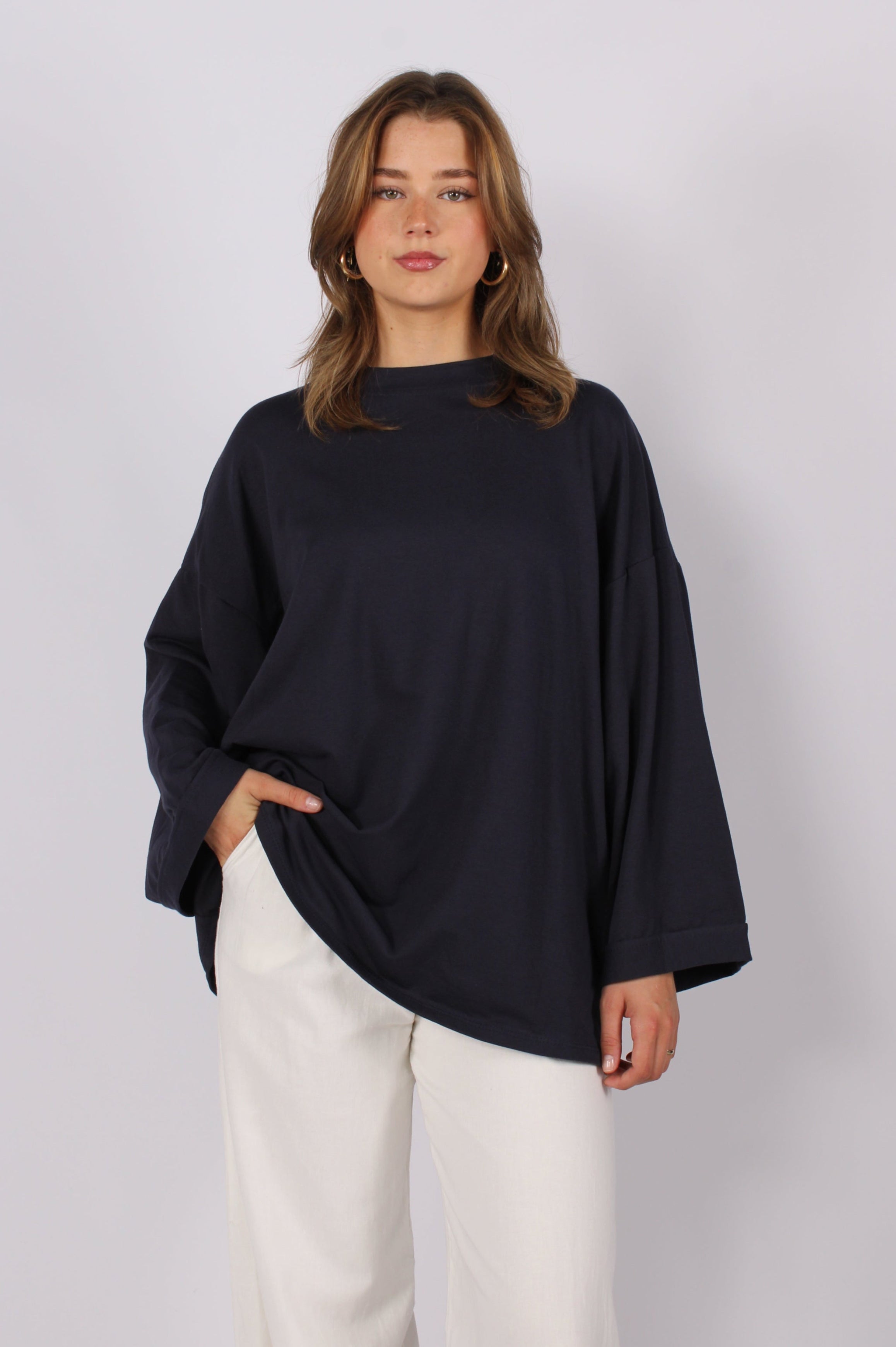 OVERSIZED BASIC LONG SLEEVE - NAVY